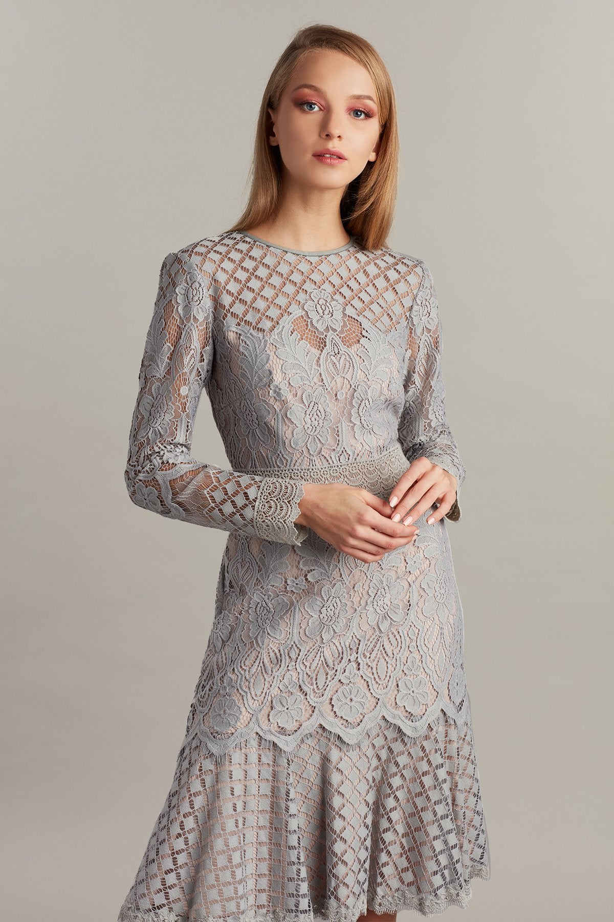 Barron Long-Sleeve Lace Dress