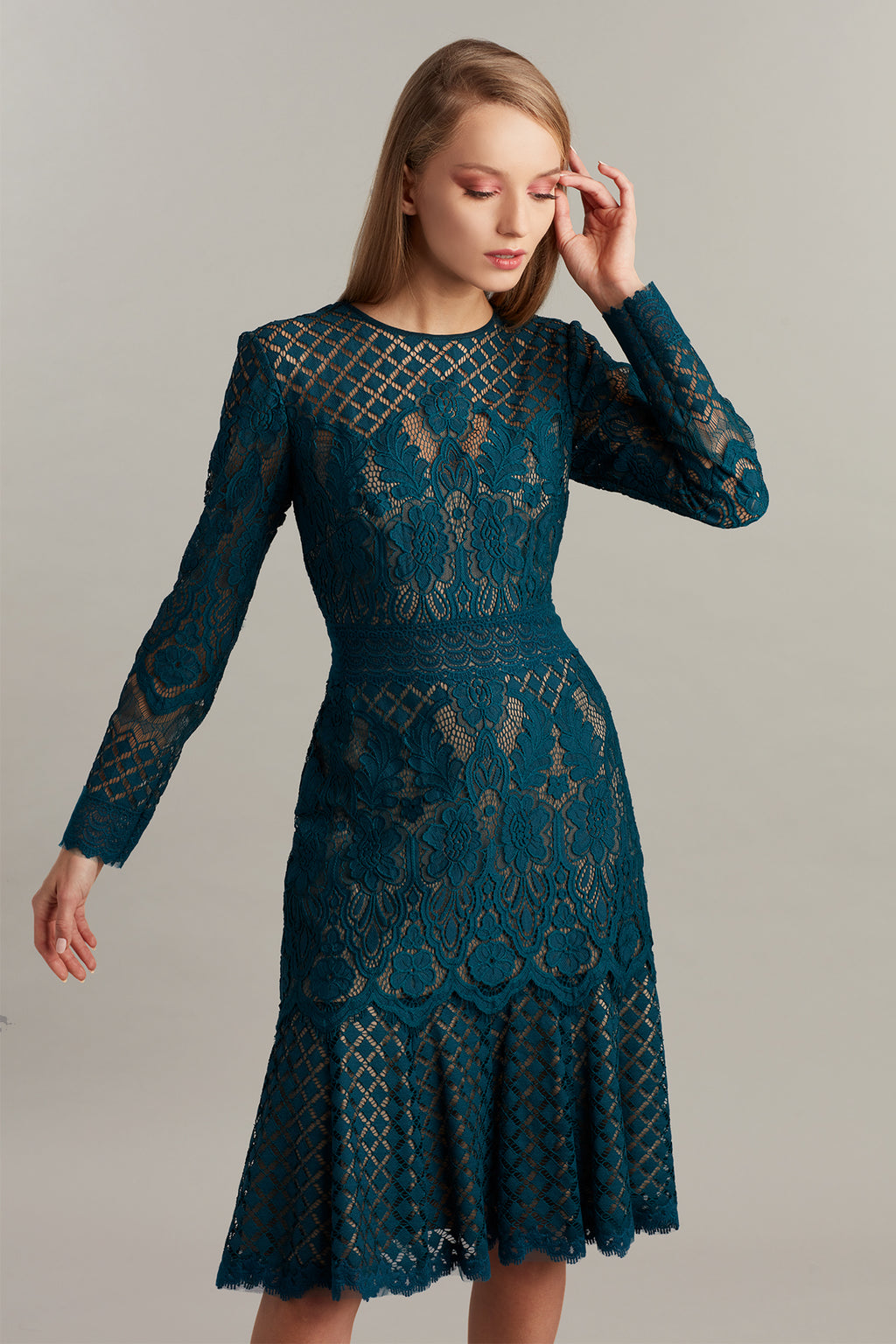 Barron Long-Sleeve Lace Dress