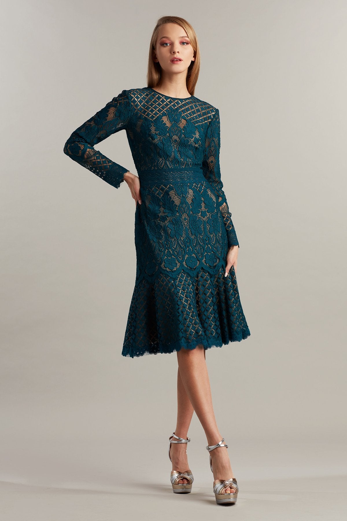 Barron Long-Sleeve Lace Dress