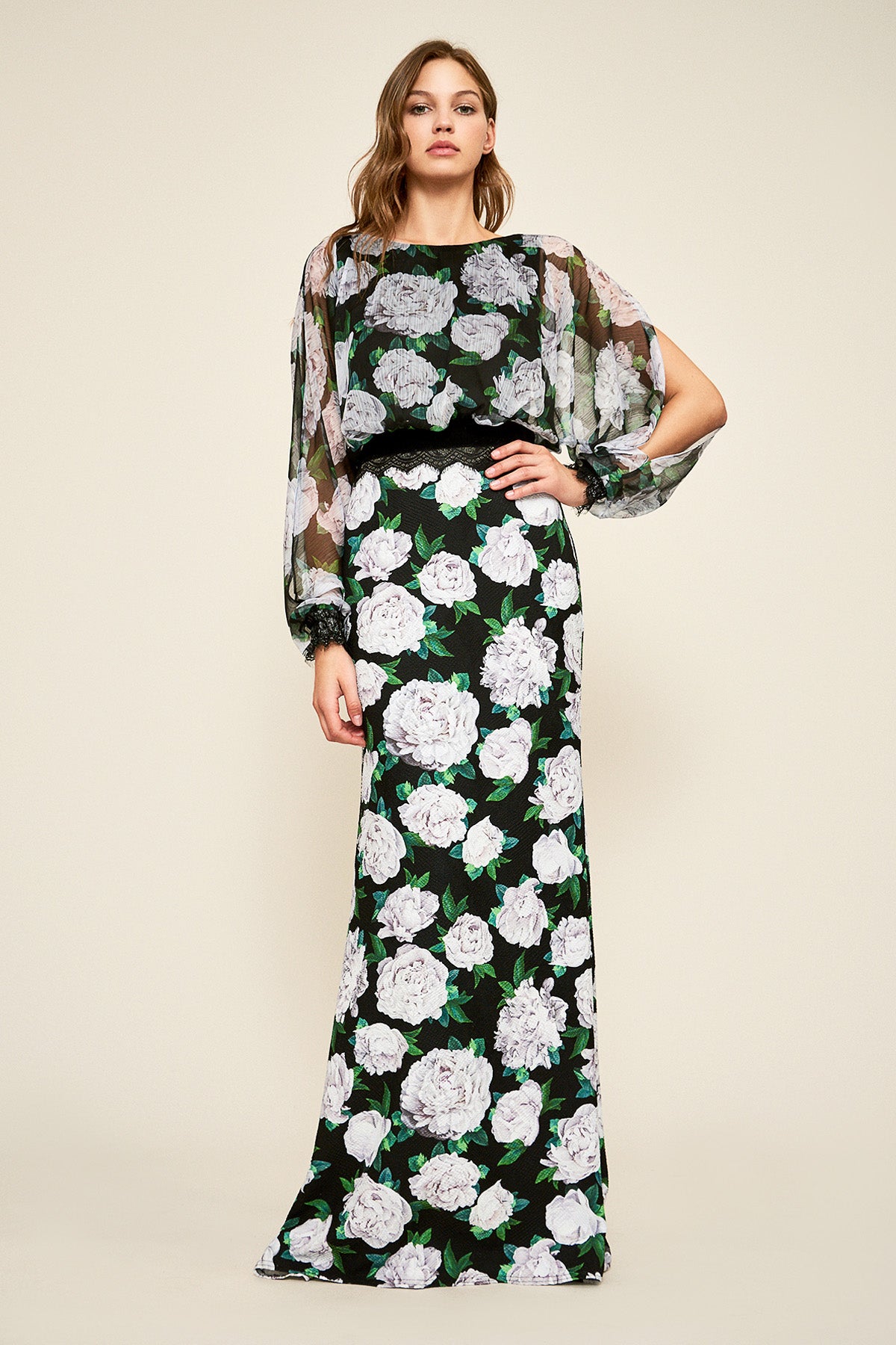 Tadashi Shoji - Natura Chiffon Open Sleeve Gown
