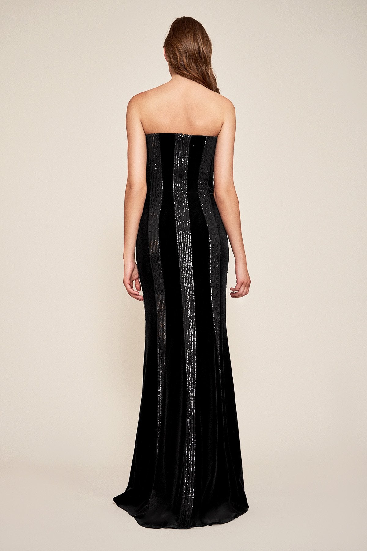 Tadashi Shoji - Clodia Paillette and Velvet Stripped Gown