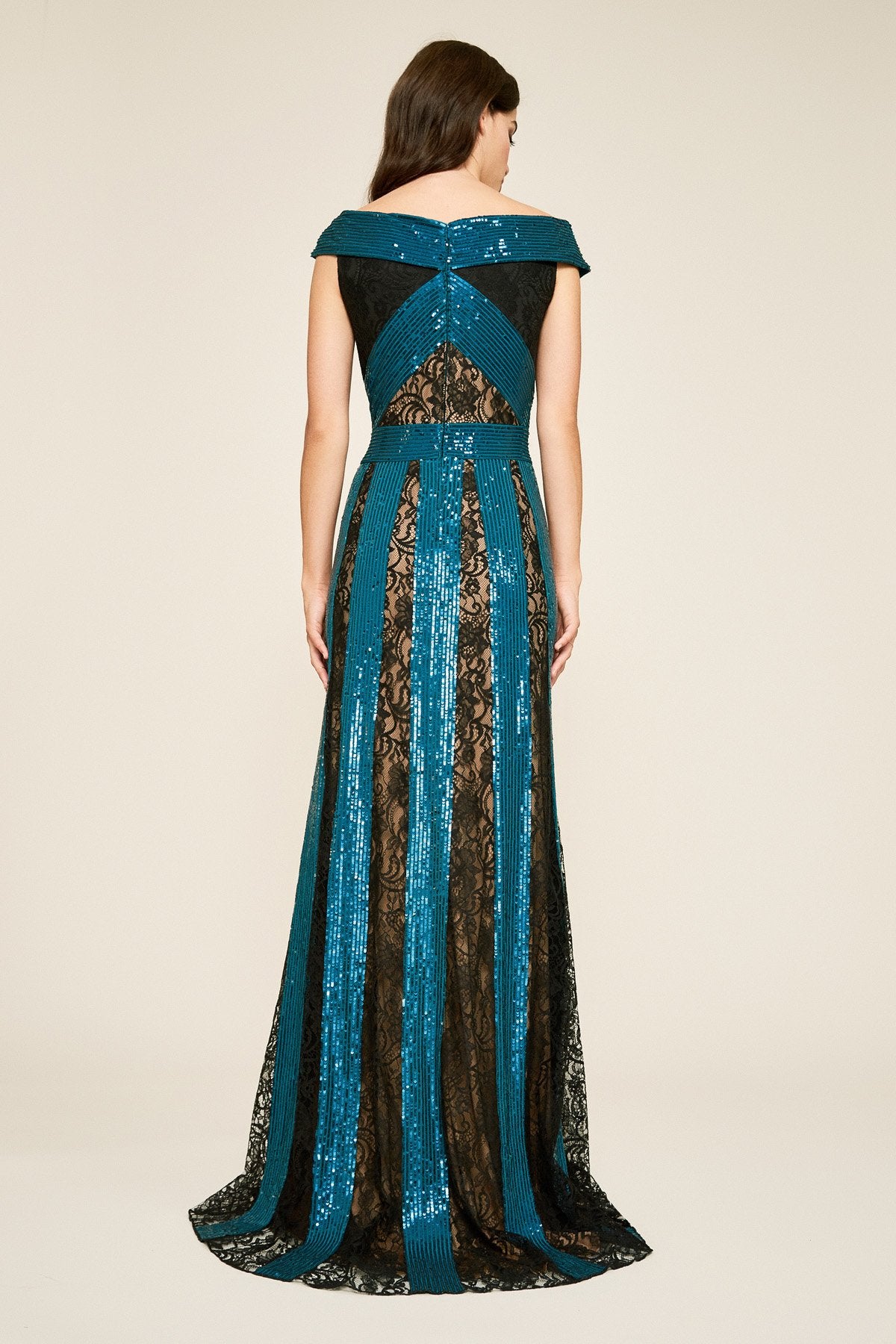 Tadashi Shoji - Rhea Lace & Sequin Stripe Gown