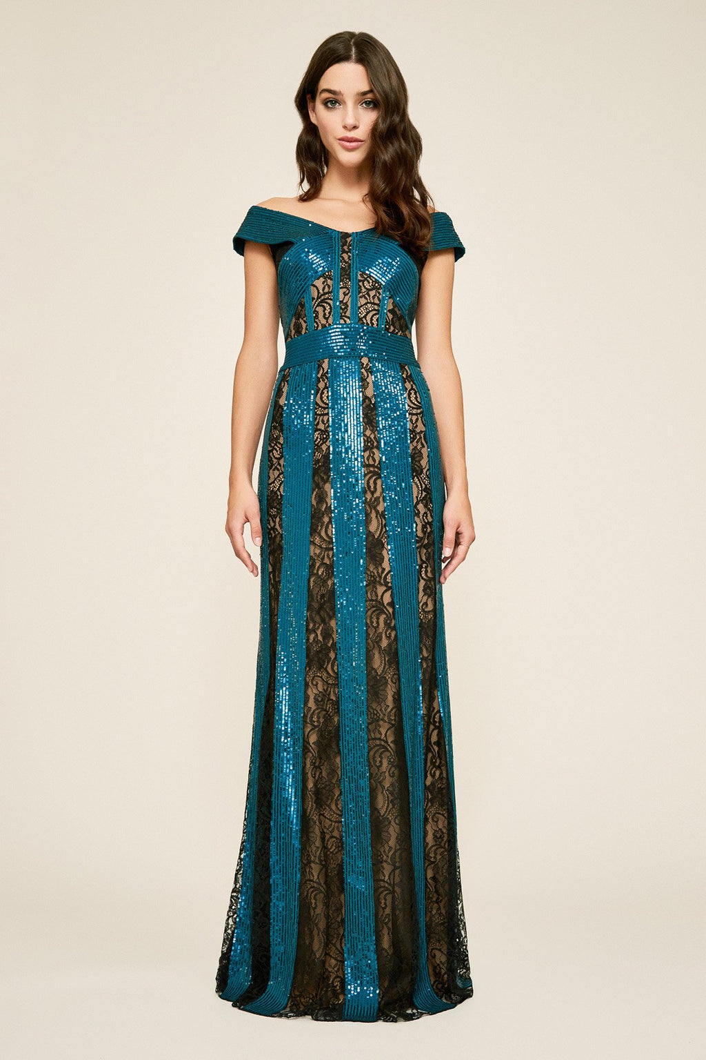 Tadashi Shoji - Rhea Lace & Sequin Stripe Gown
