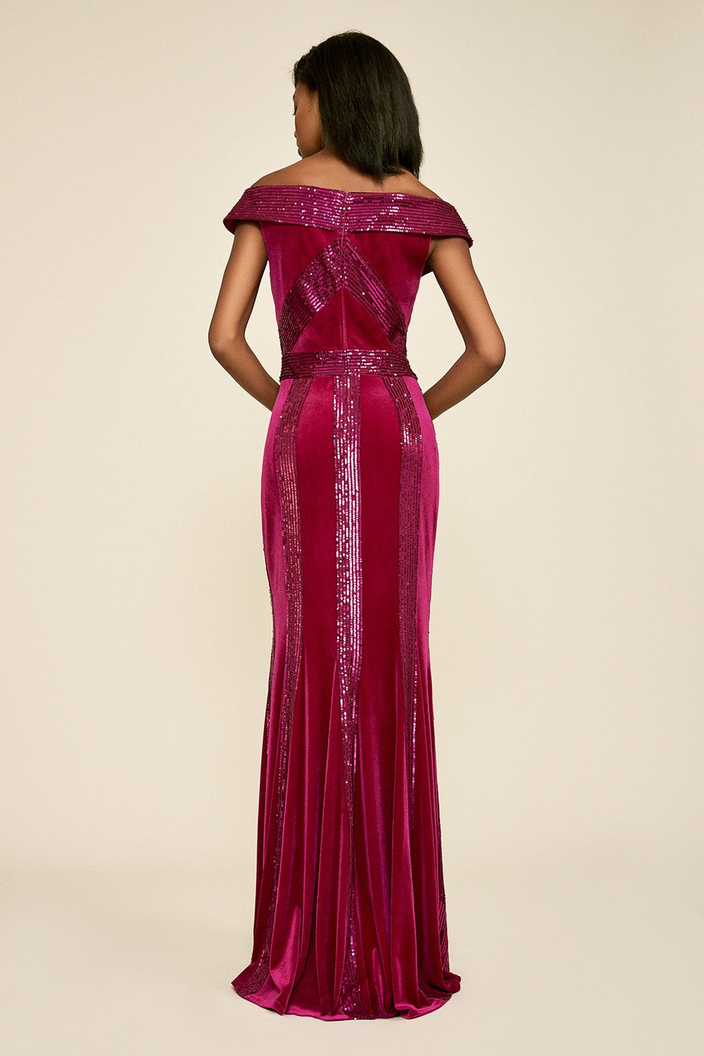 Rhea Velvet & Sequin Stripe Gown