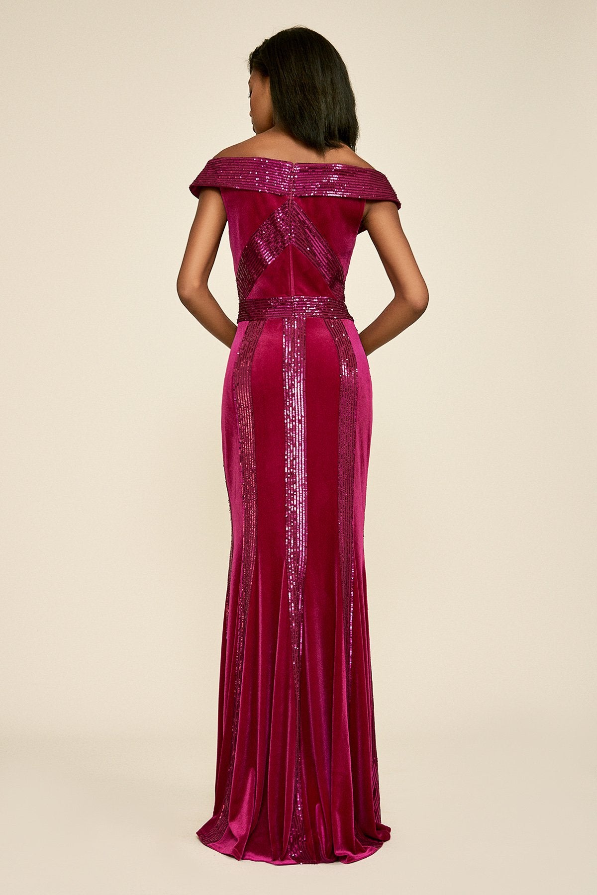 Rhea Velvet & Sequin Stripe Gown