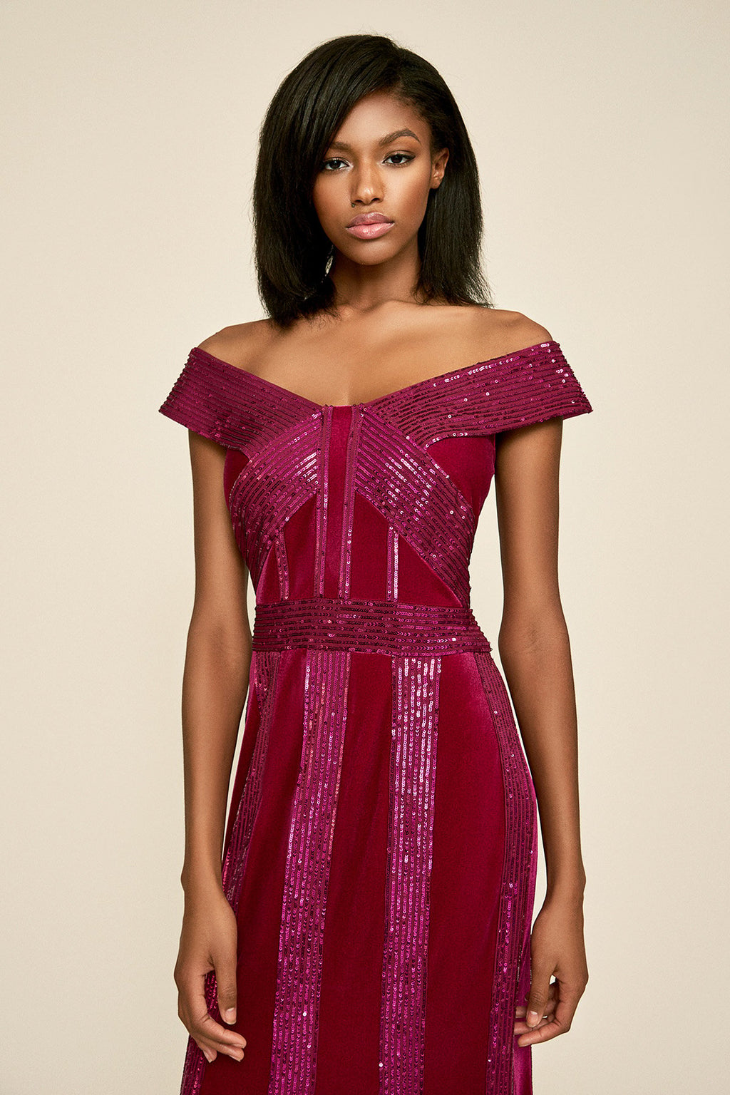 Rhea Velvet & Sequin Stripe Gown