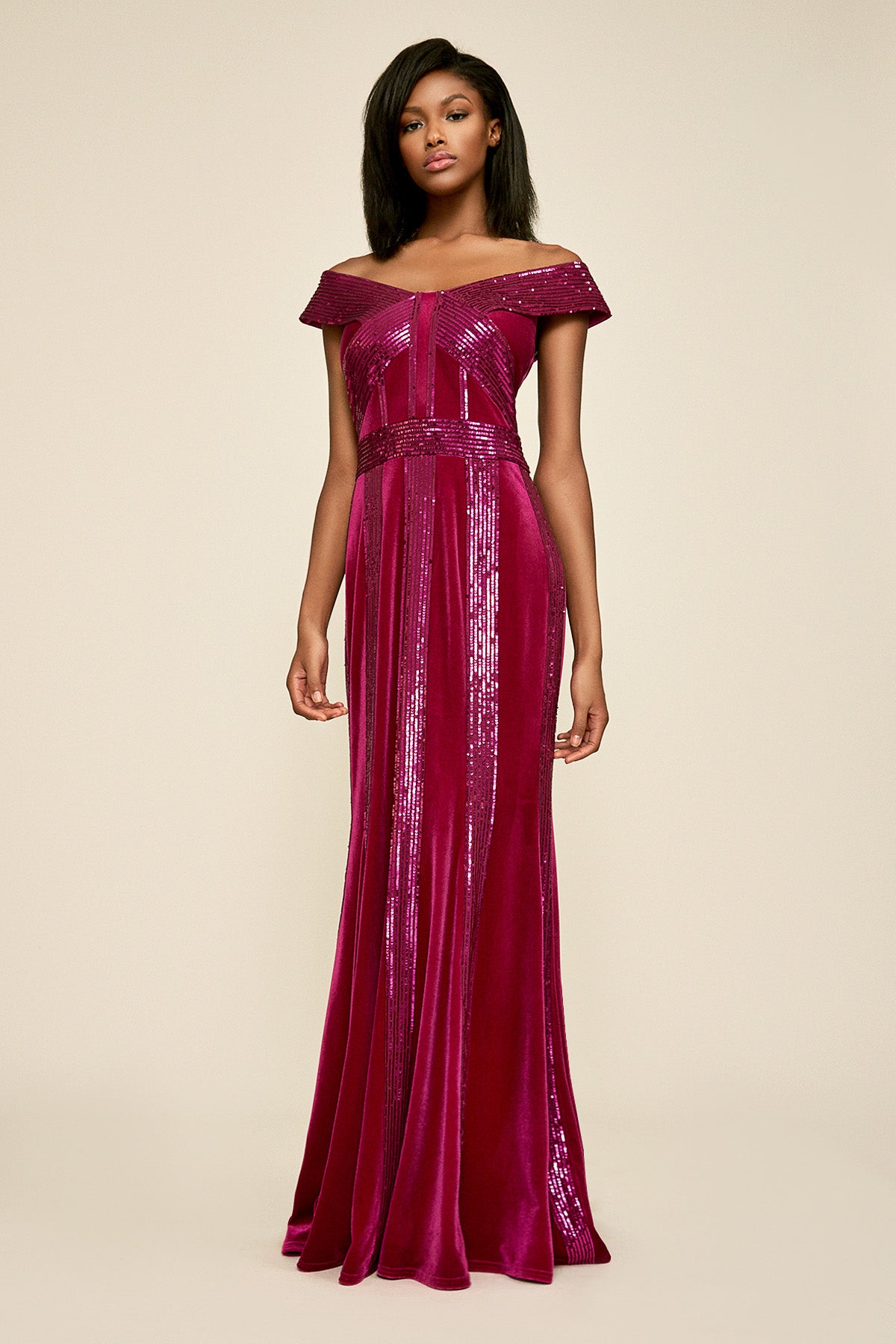 Rhea Velvet & Sequin Stripe Gown