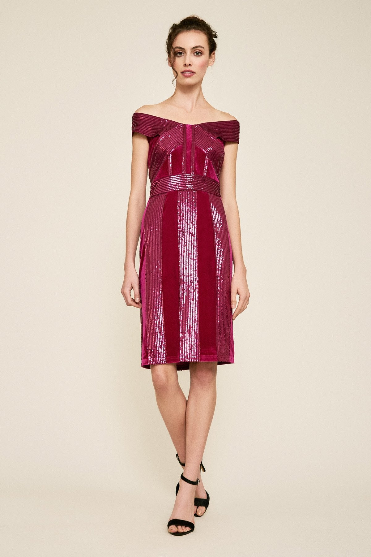 Tadashi Shoji - Rhea Velvet & Sequin Stripe Dress