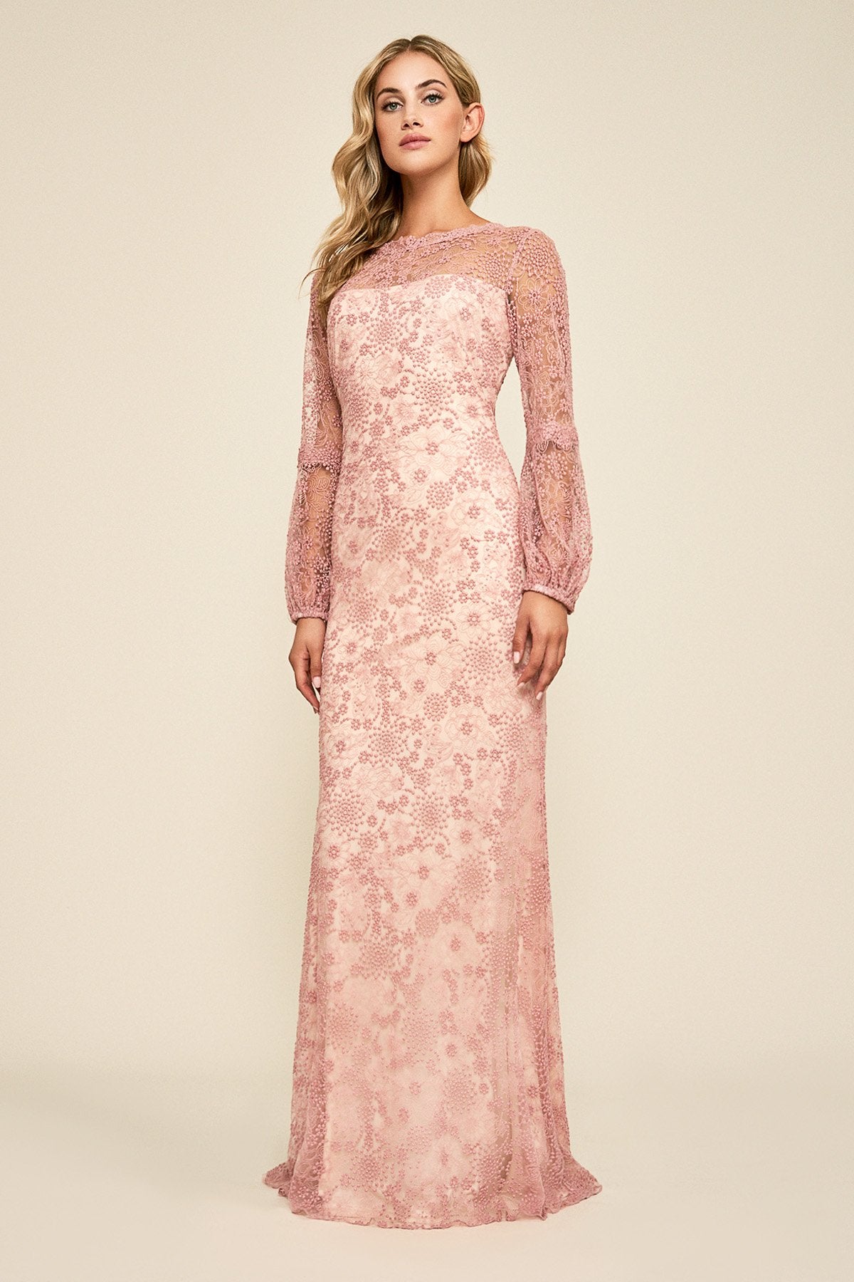 Neriah Long-Sleeve Lace Gown