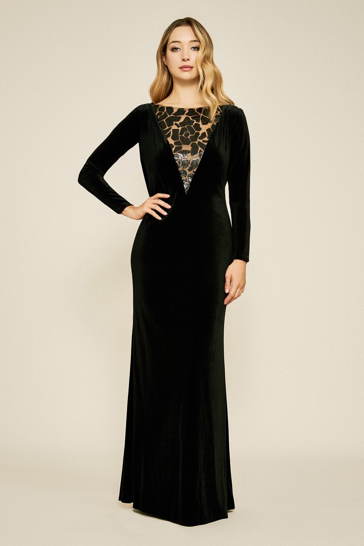 Draco Embroidered Cowl-Back Gown