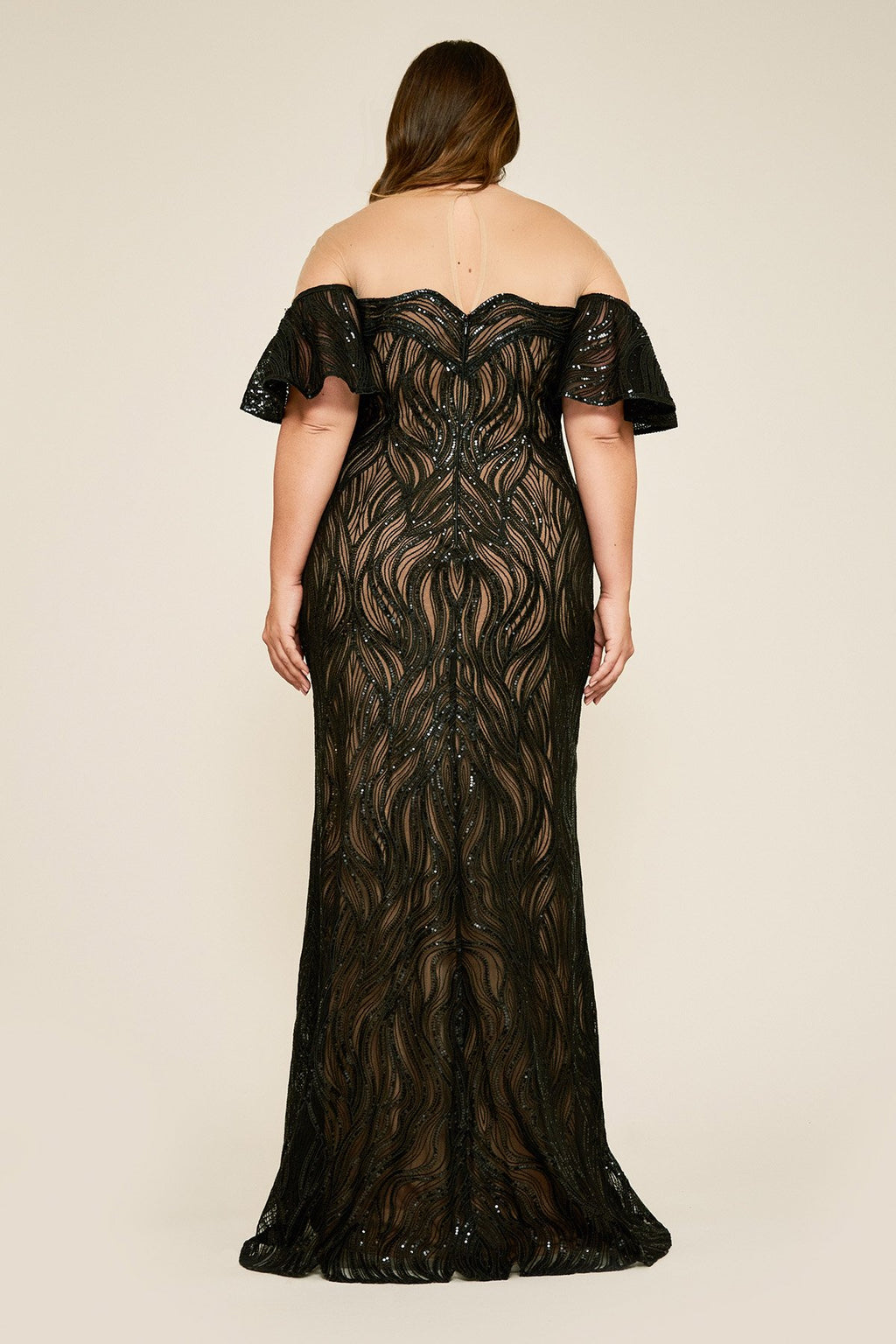 Nerilla Sequin Off-The-Shoulder Illusion Gown - PLUS SIZE
