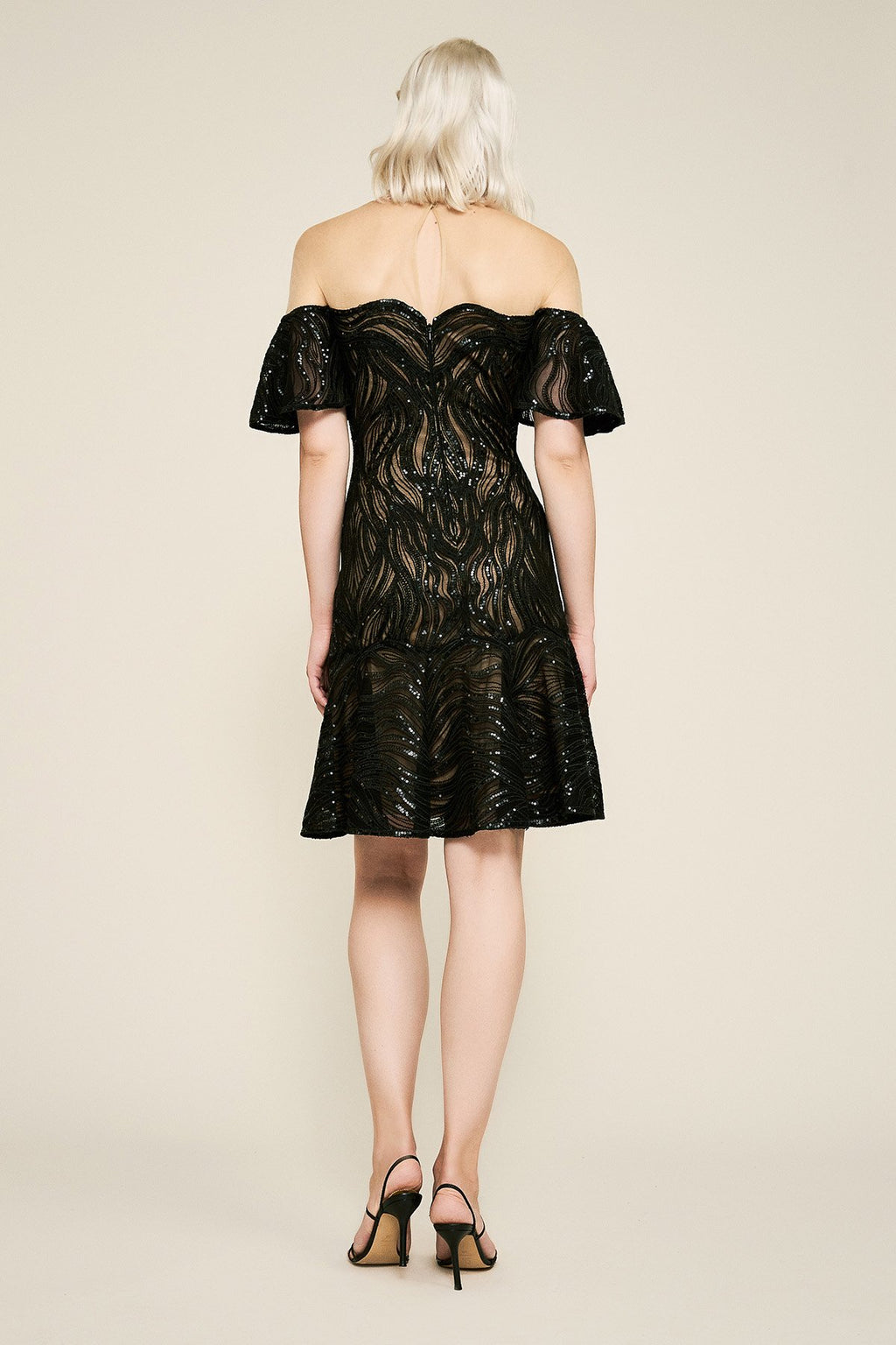 Nerilla Sequin Off-The-Shoulder Illusion Dress