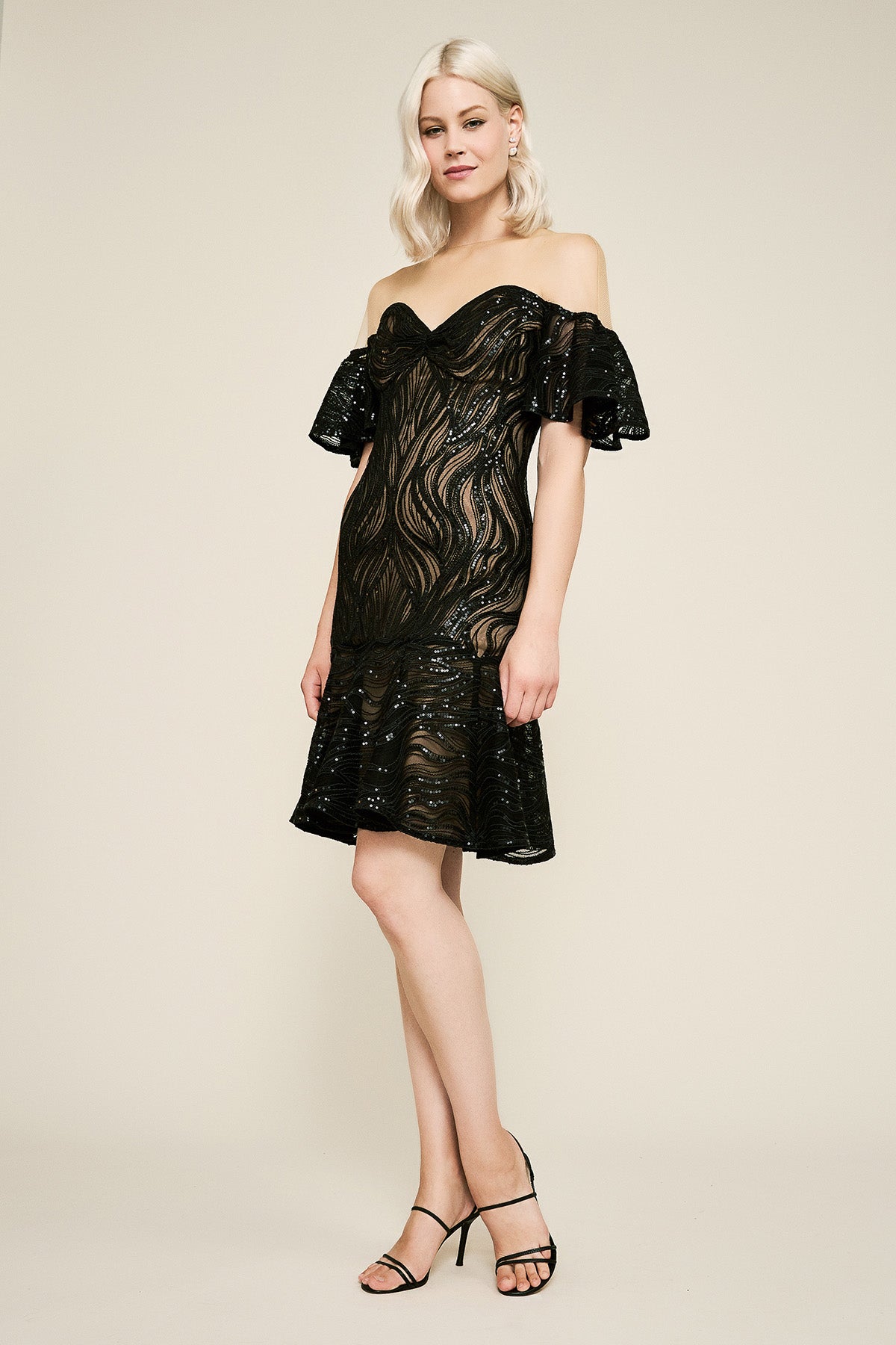Nerilla Sequin Off-The-Shoulder Illusion Dress