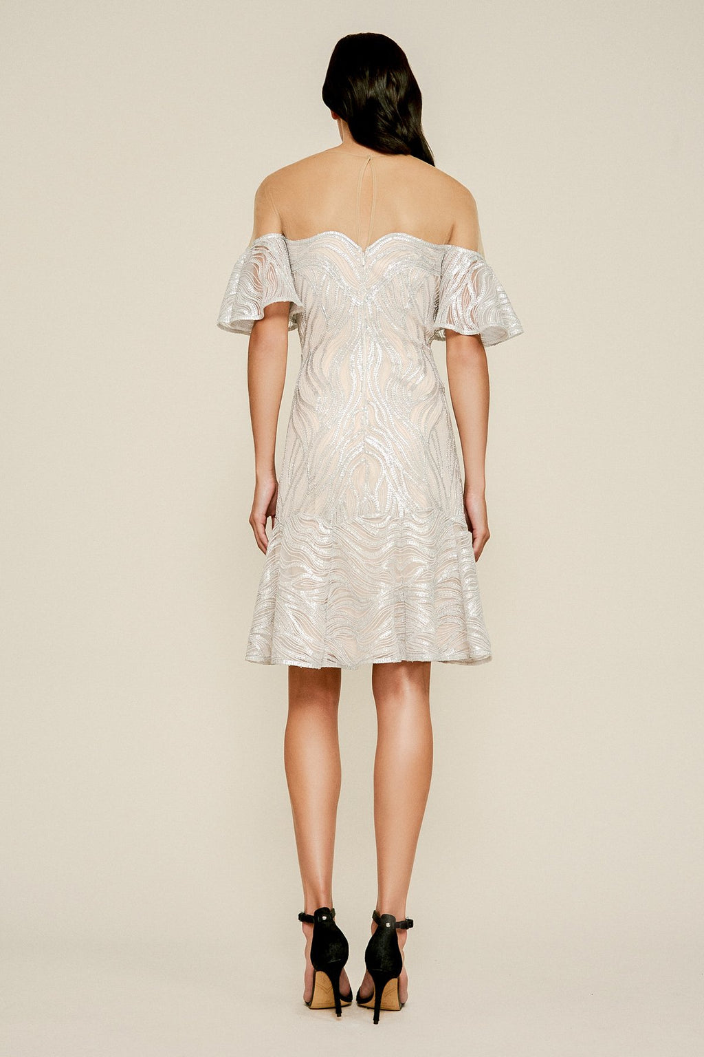 Nerilla Sequin Off-The-Shoulder Illusion Dress