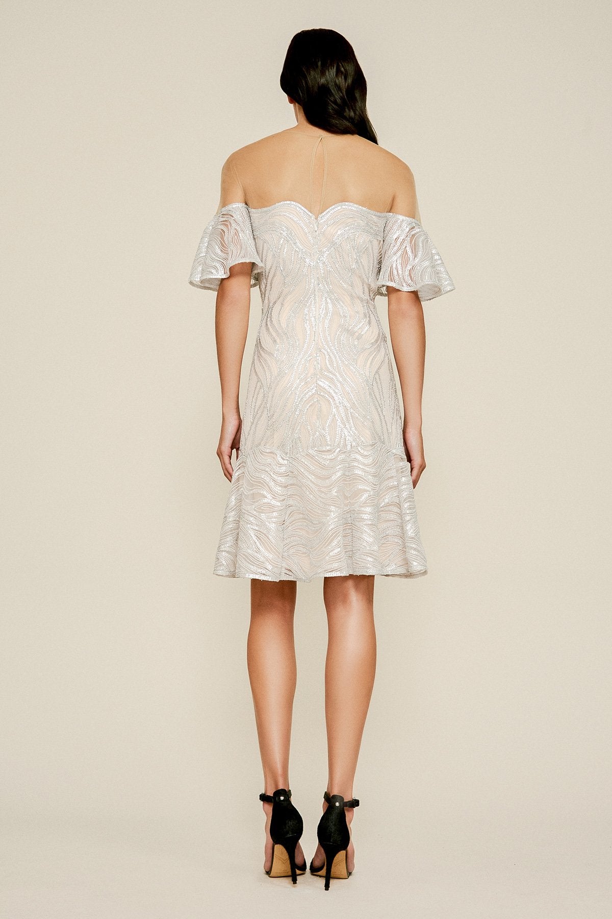 Nerilla Sequin Off-The-Shoulder Illusion Dress