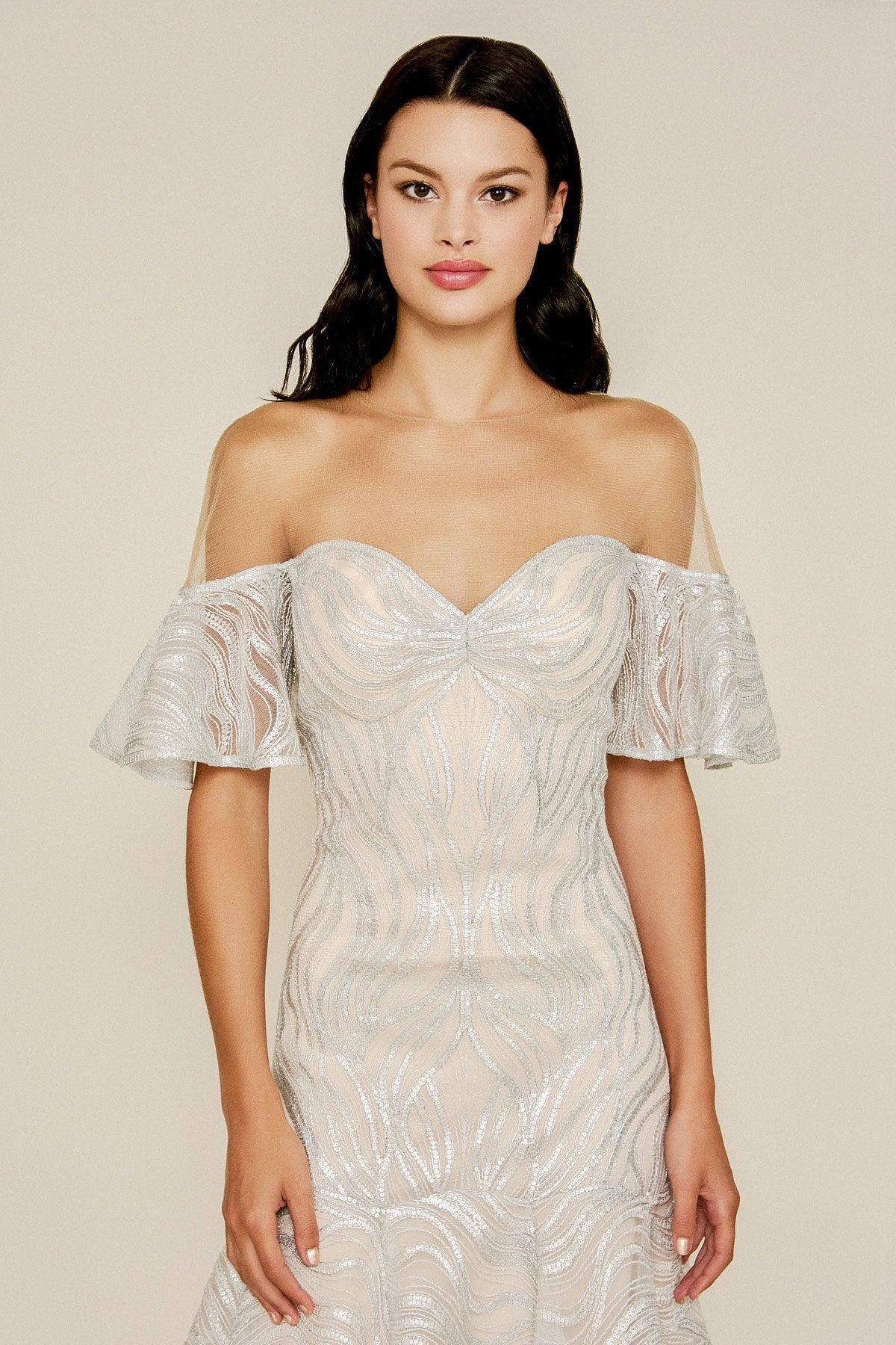 Tadashi Shoji - Nerilla Sequin Off-The-Shoulder Illusion Dress