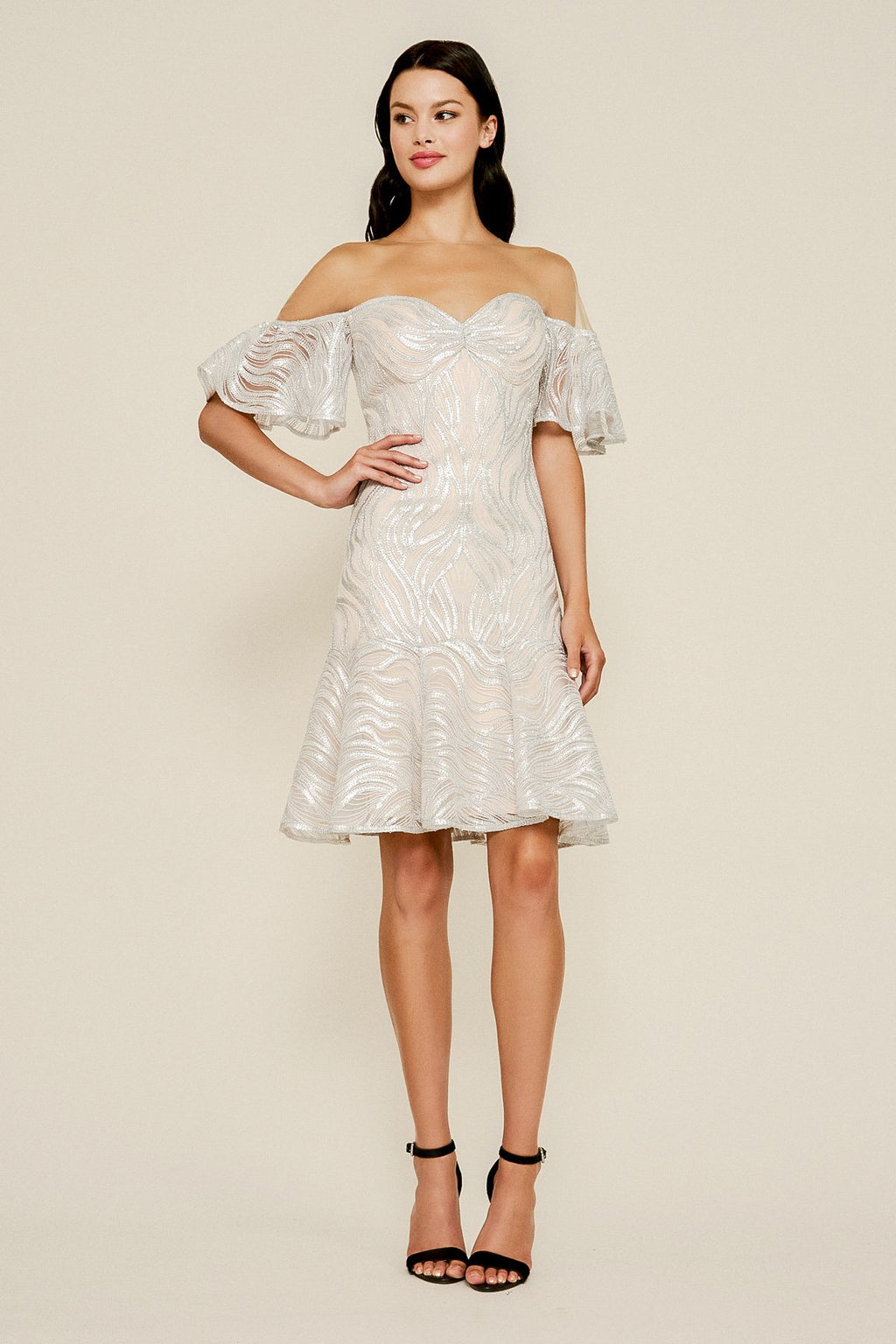 Tadashi Shoji - Nerilla Sequin Off-The-Shoulder Illusion Dress