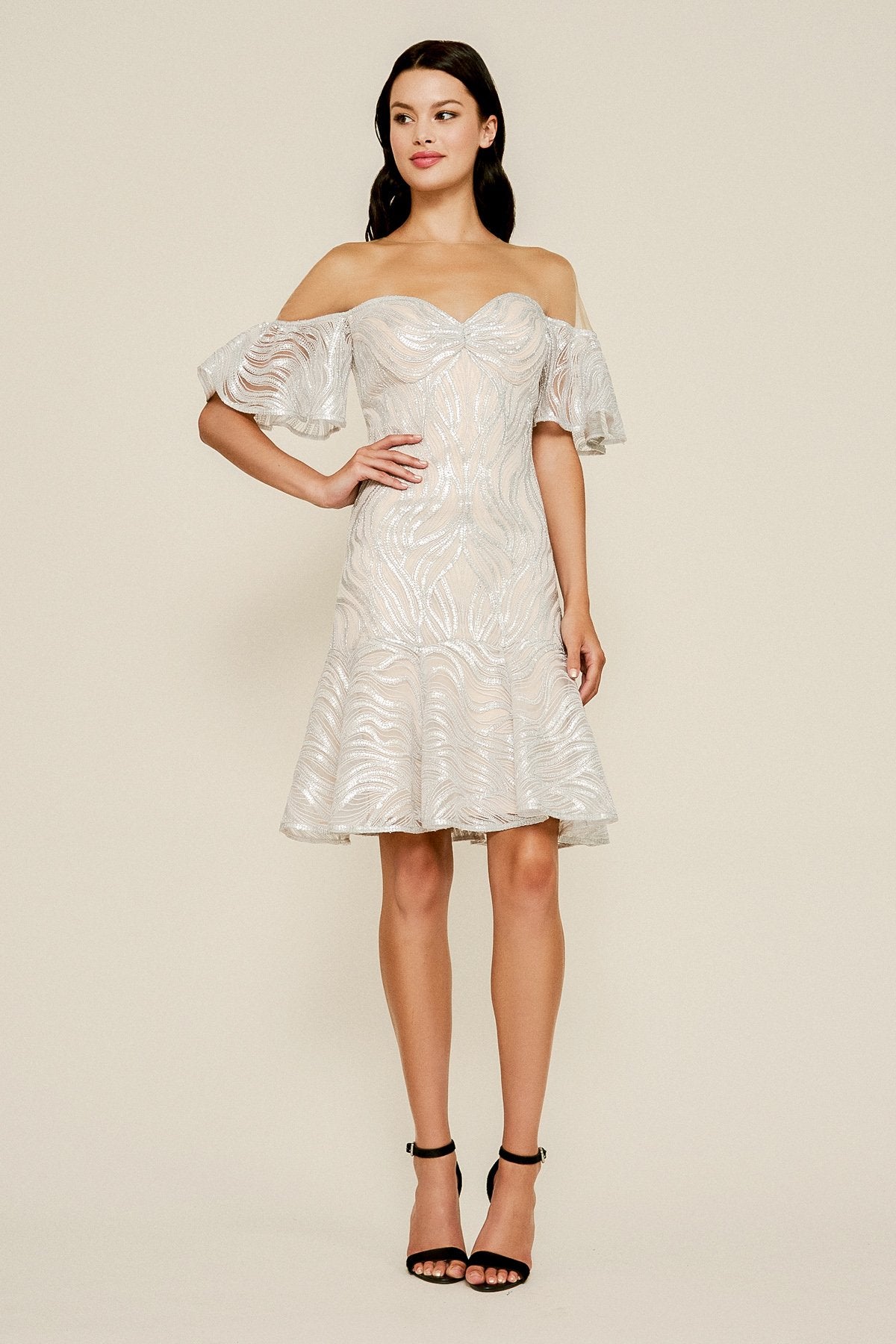 Nerilla Sequin Off-The-Shoulder Illusion Dress