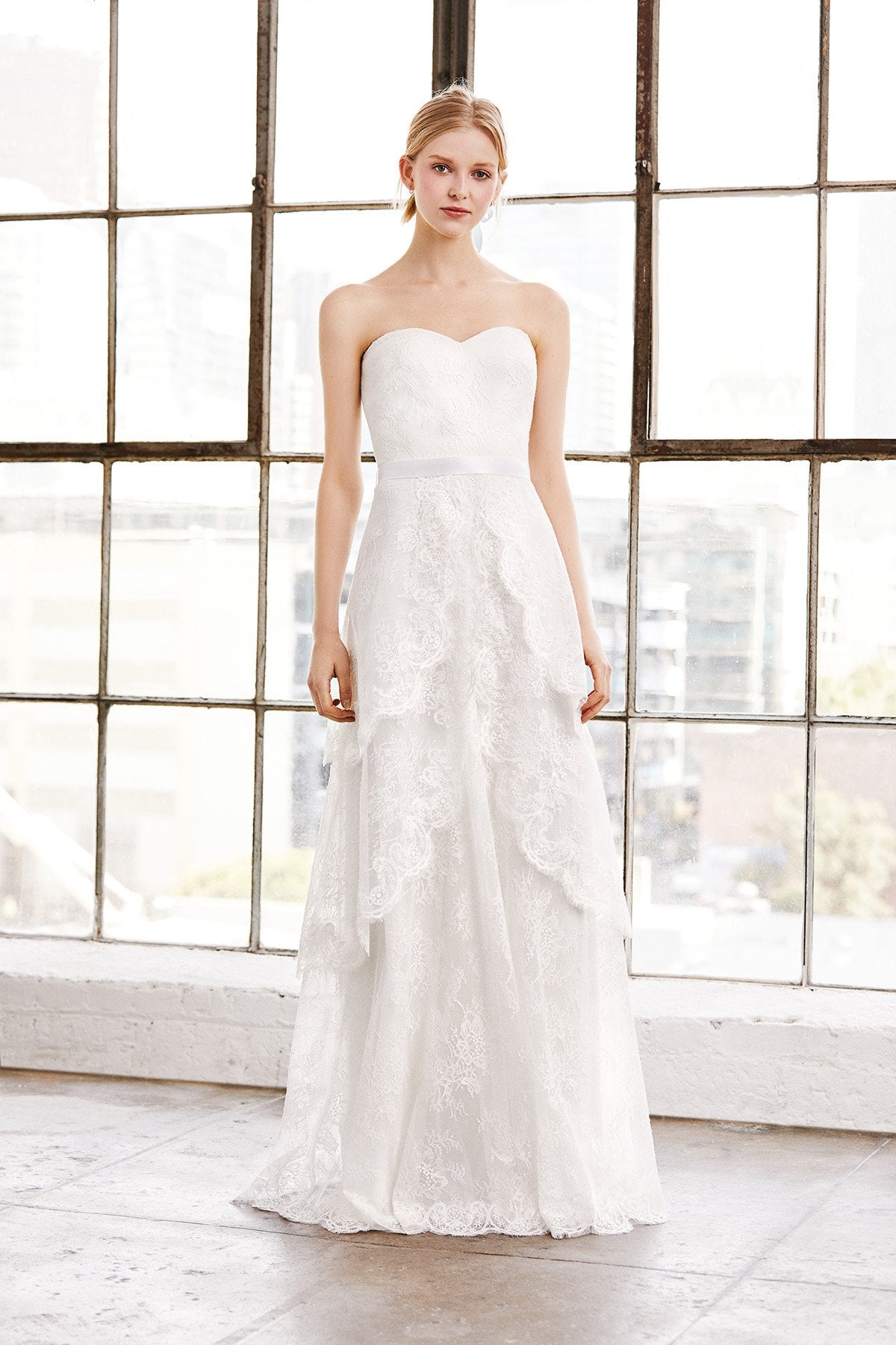 Tadashi Shoji - Hayes Strapless Chantilly Lace Tiered Gown