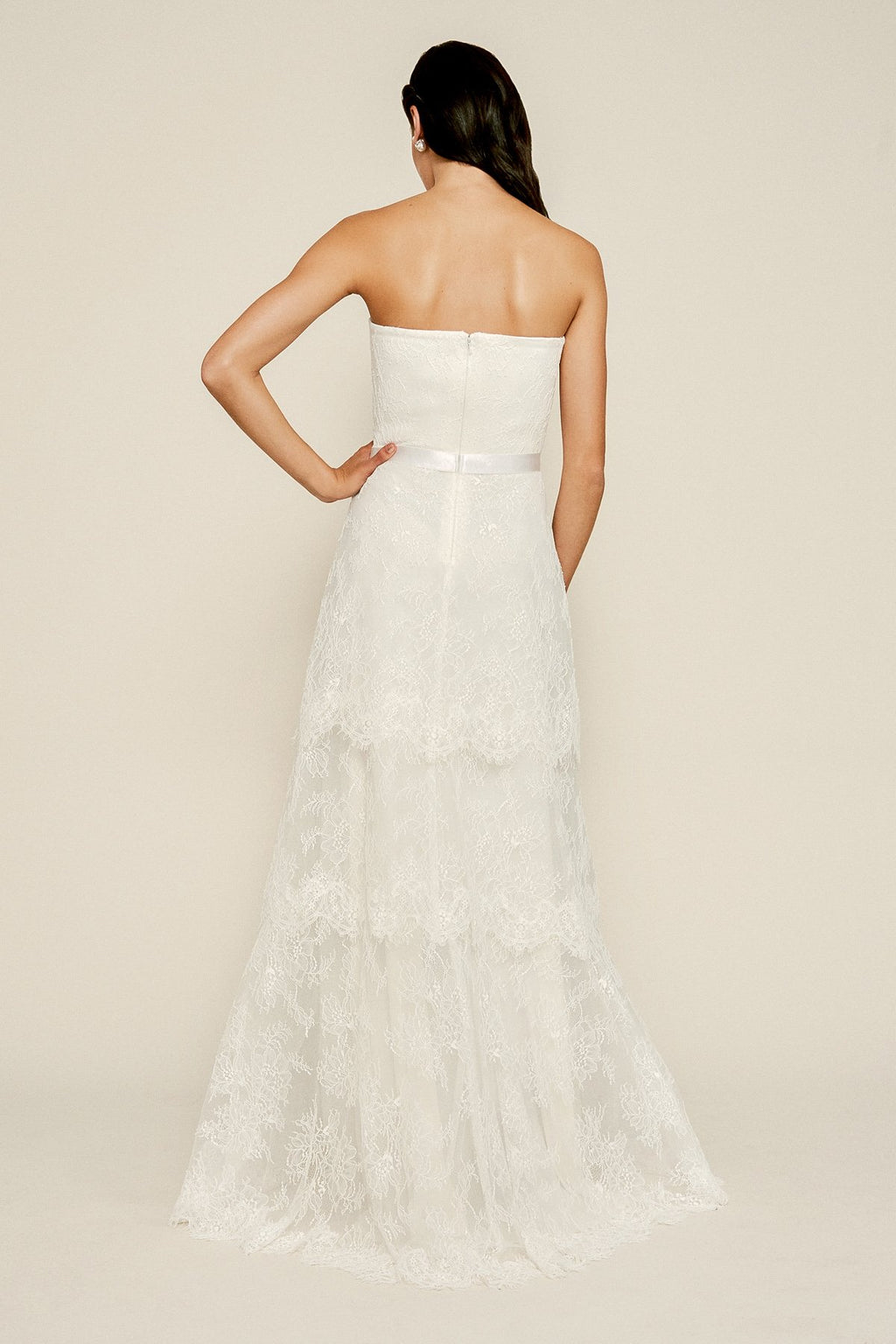 Tadashi Shoji - Hayes Strapless Chantilly Lace Tiered Gown