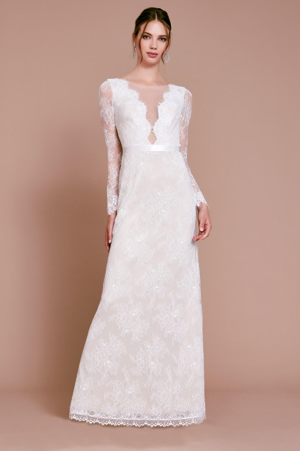 Tadashi Shoji - Lenaya Chantilly Lace Long-Sleeve Gown