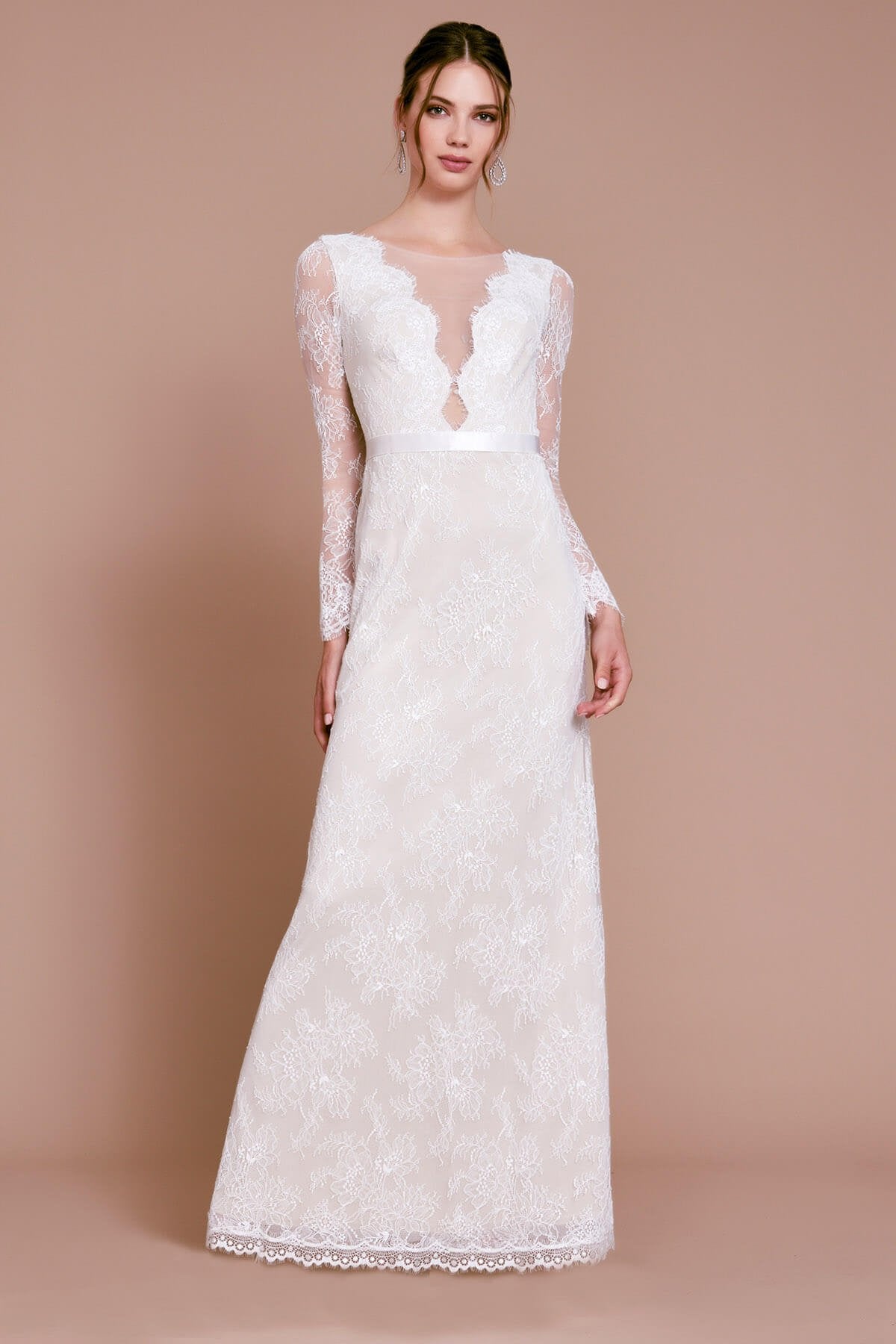 Tadashi Shoji - Lenaya Chantilly Lace Long-Sleeve Gown
