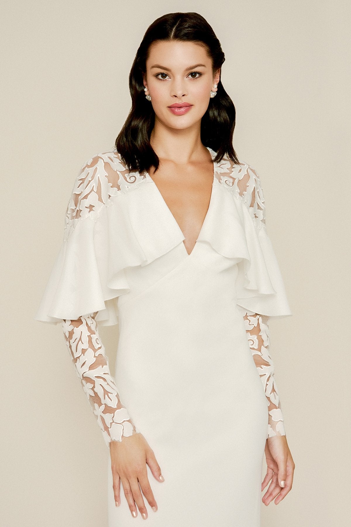 Tadashi Shoji - Zues Lace Long-Sleeve Crepe Gown