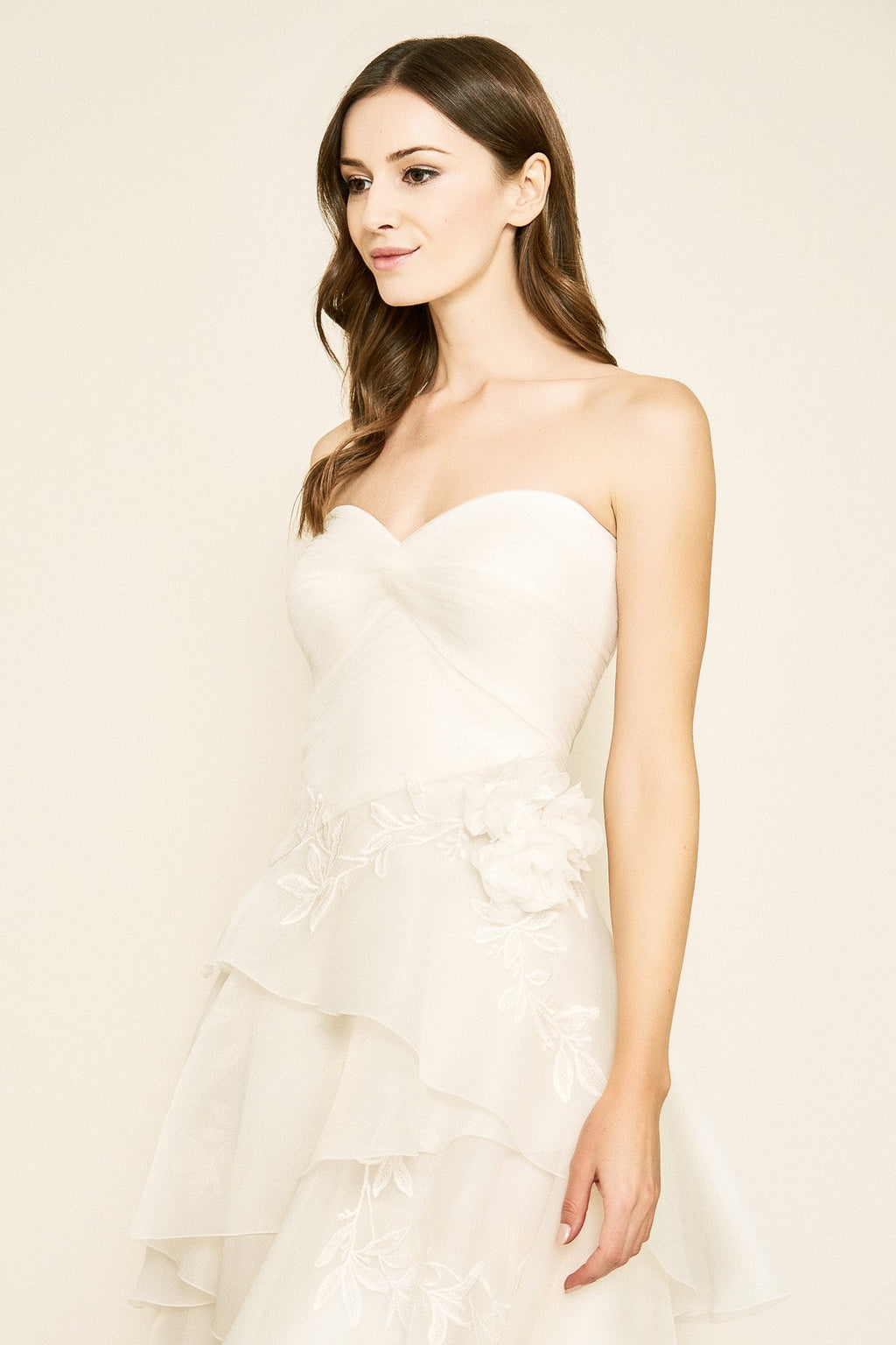 Tadashi Shoji - Cyd Strapless High-Low Organza Gown