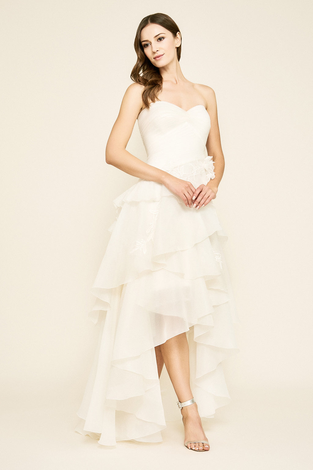 Tadashi Shoji - Cyd Strapless High-Low Organza Gown