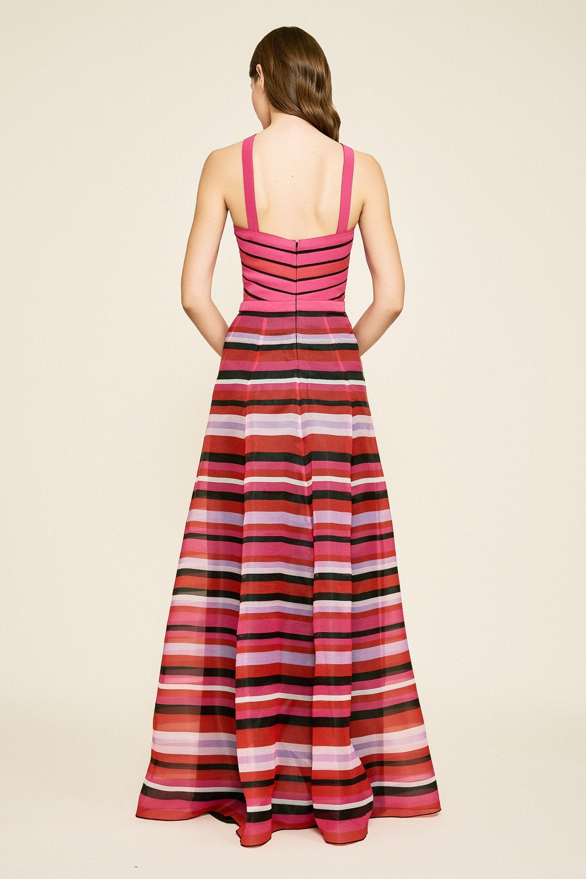 Tadashi Shoji - Sanya Striped Halter Organza Gown