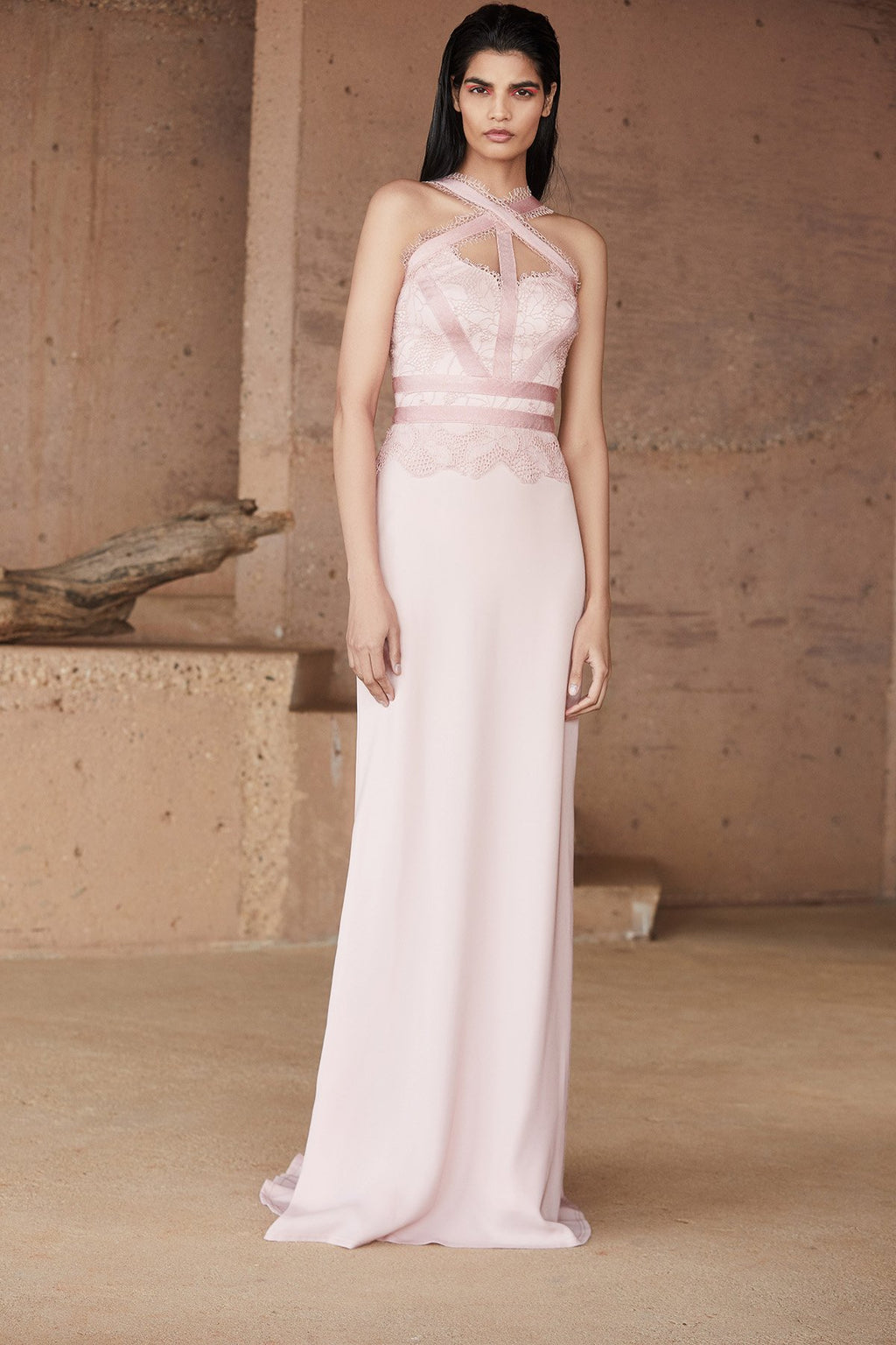 Tadashi Shoji - Gilmore Crepe Cross-Neck Gown