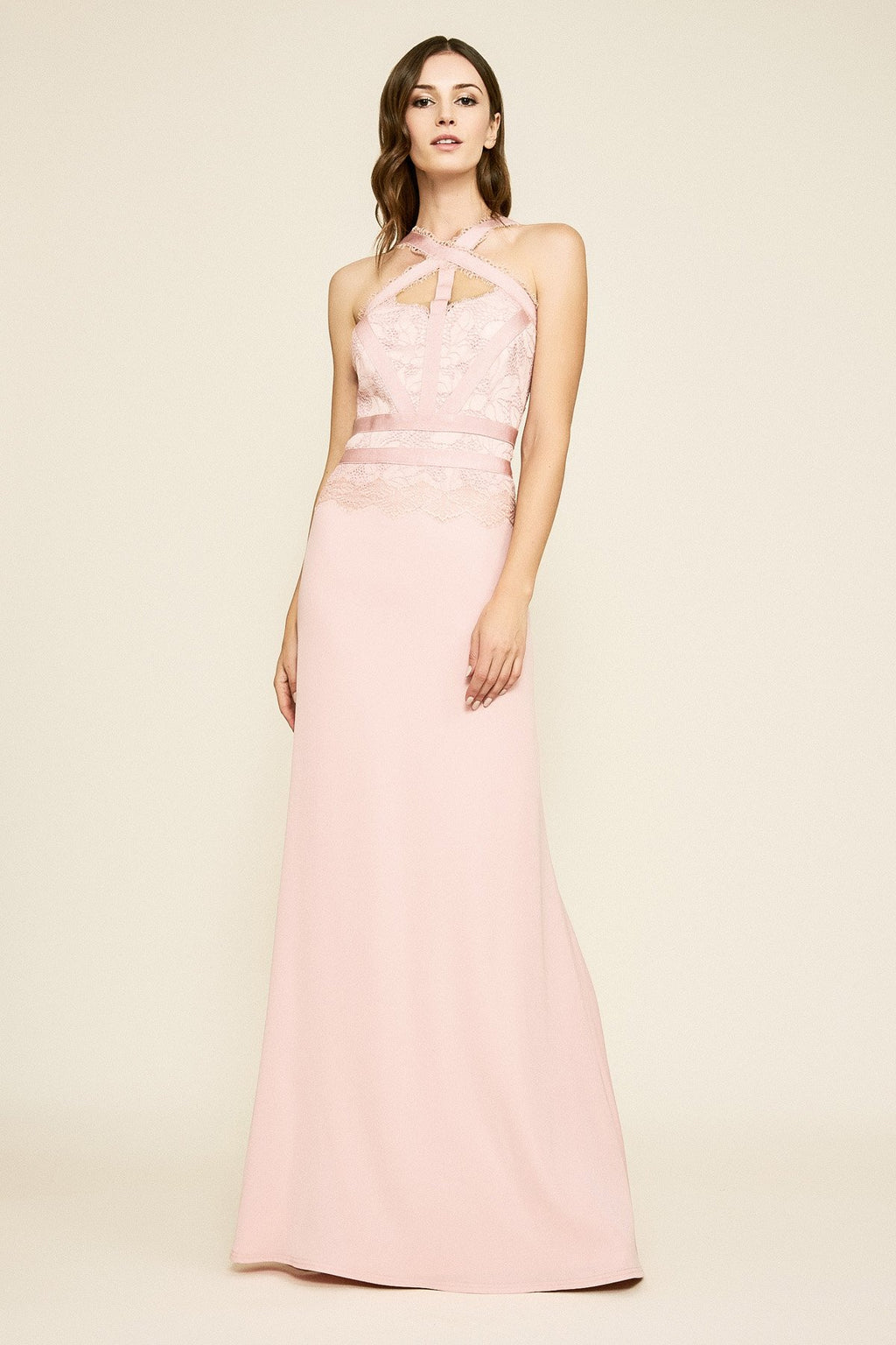 Tadashi Shoji - Gilmore Crepe Cross-Neck Gown