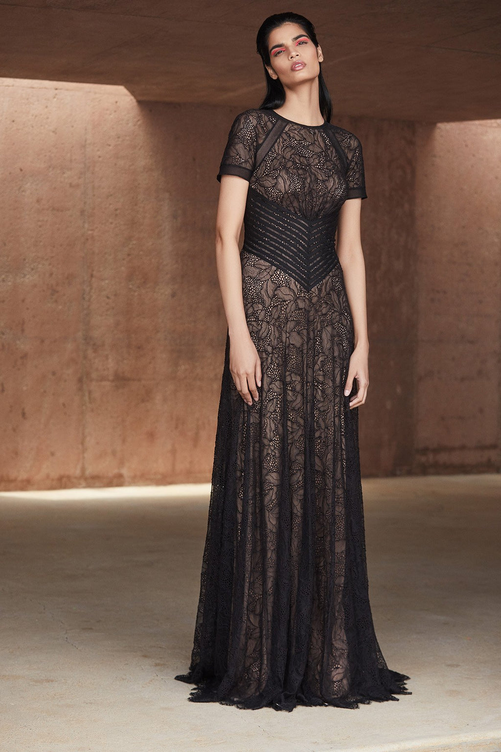 Danica Short-Sleeve Lace Gown