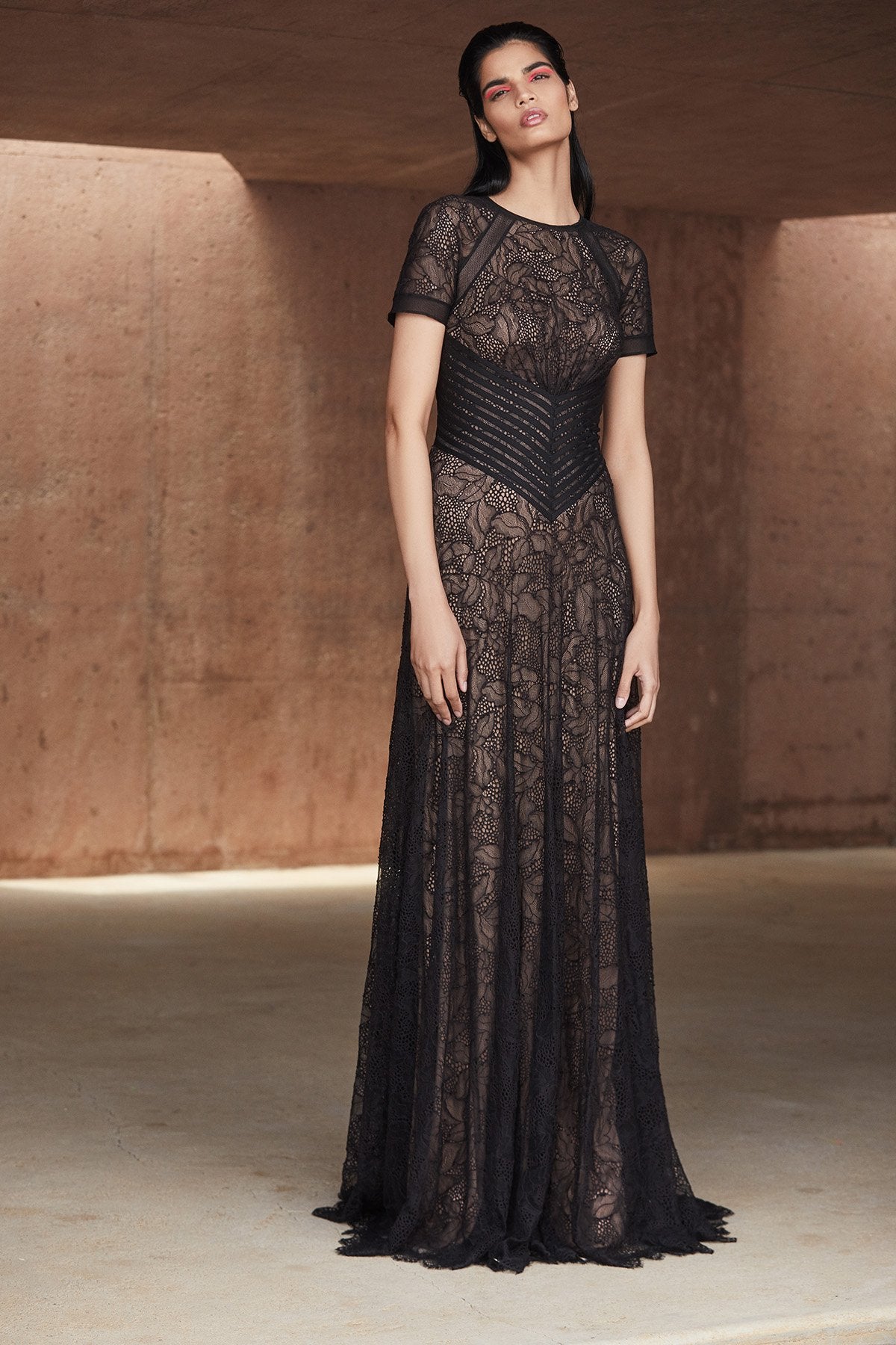 Danica Short-Sleeve Lace Gown