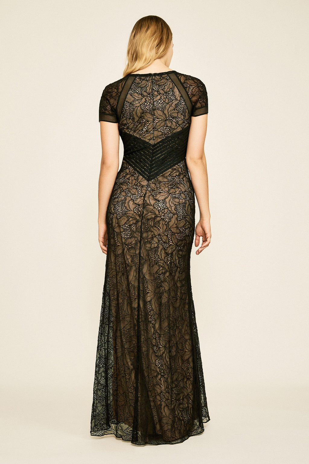 Danica Short-Sleeve Lace Gown