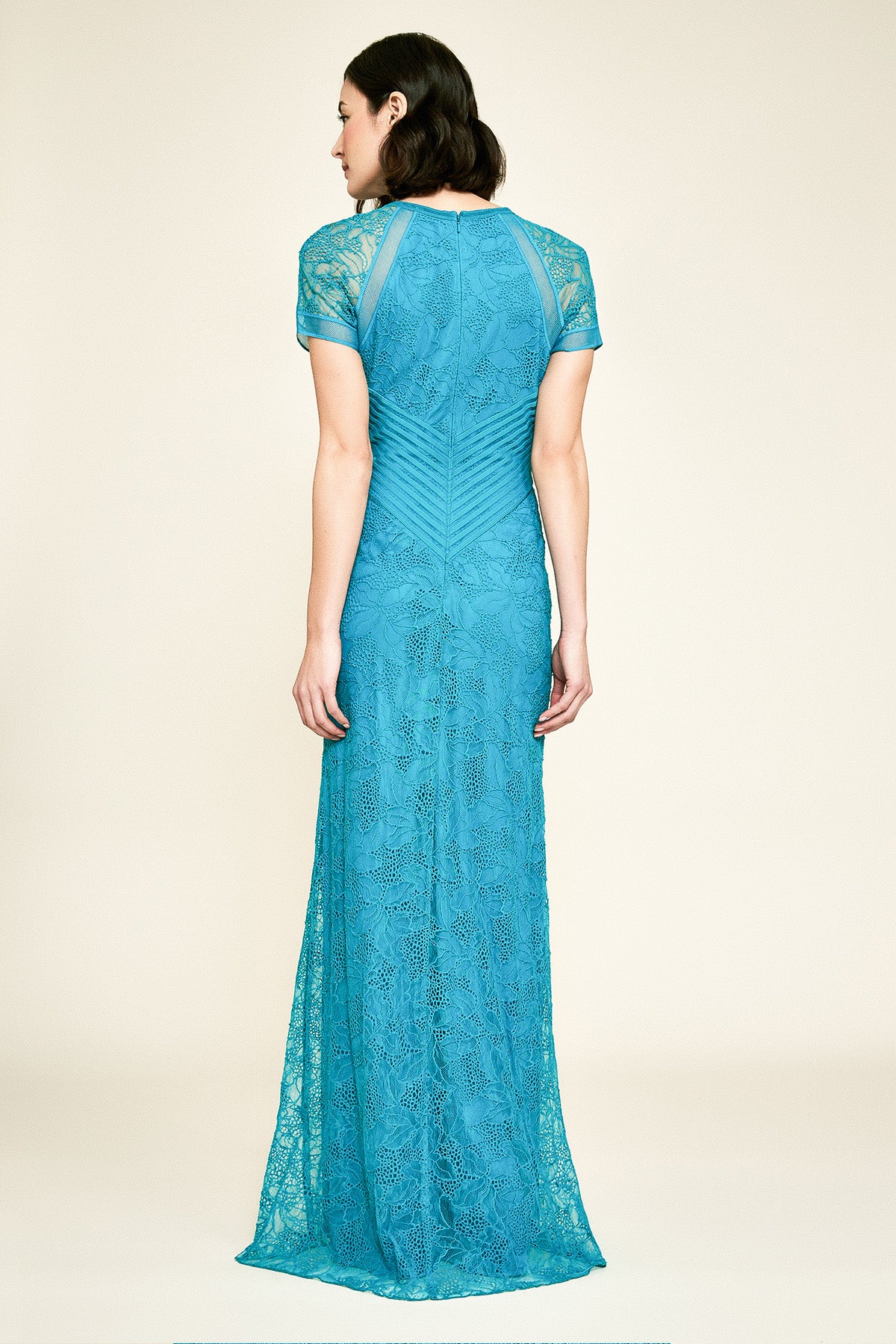 Danica Short-Sleeve Lace Gown