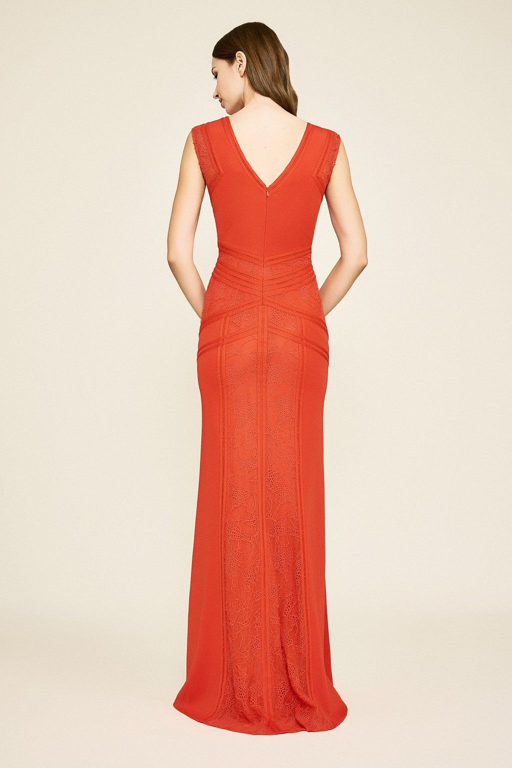 Tadashi Shoji - Fleming V-Neck Lace & Crepe Gown