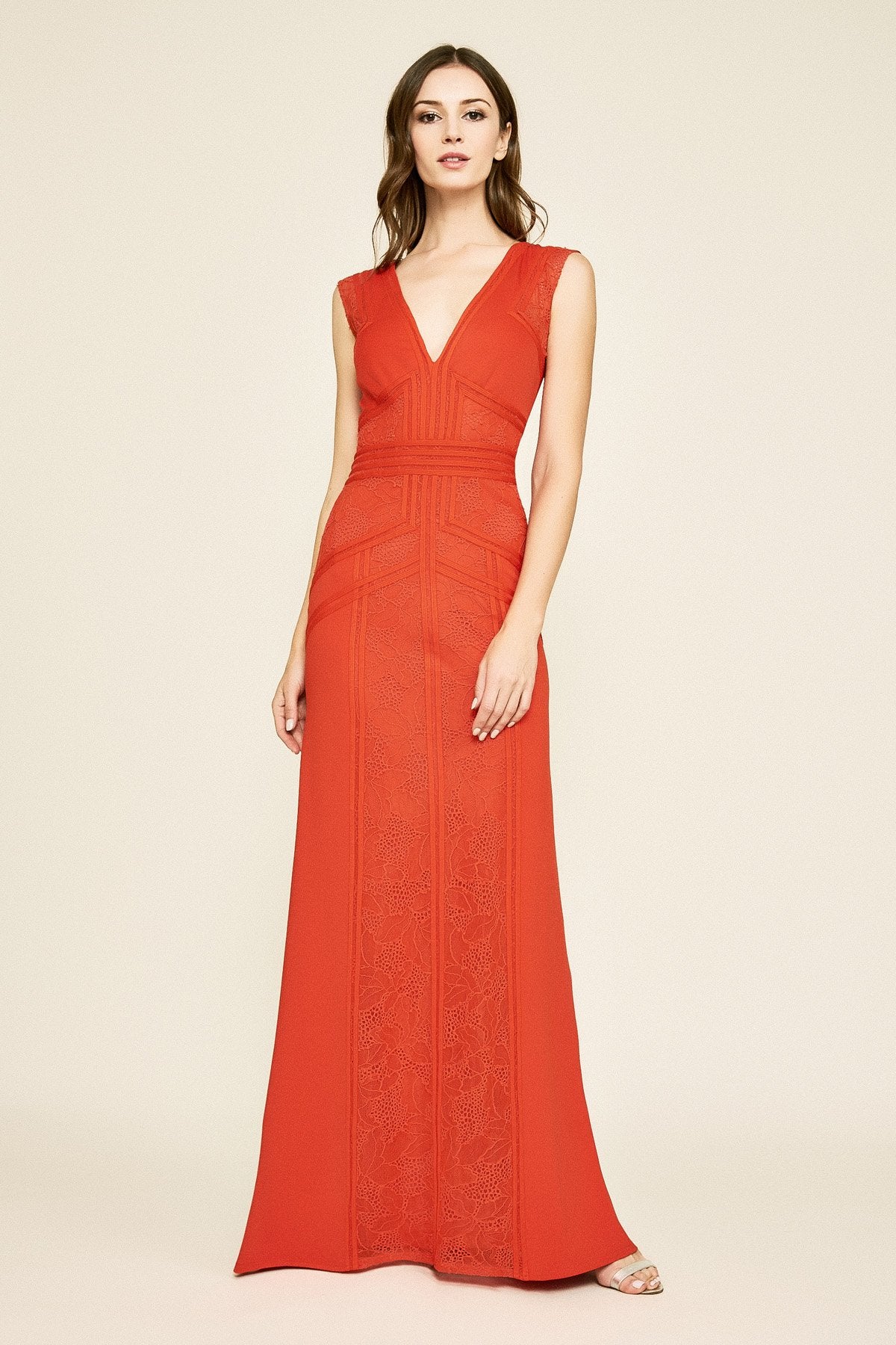 Tadashi Shoji - Fleming V-Neck Lace & Crepe Gown