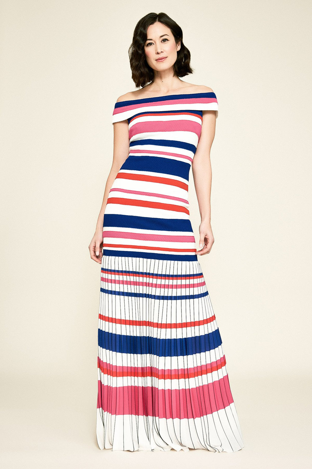 Tadashi Shoji - Anju Off-The-Shoulder Jacquard Pleated Gown
