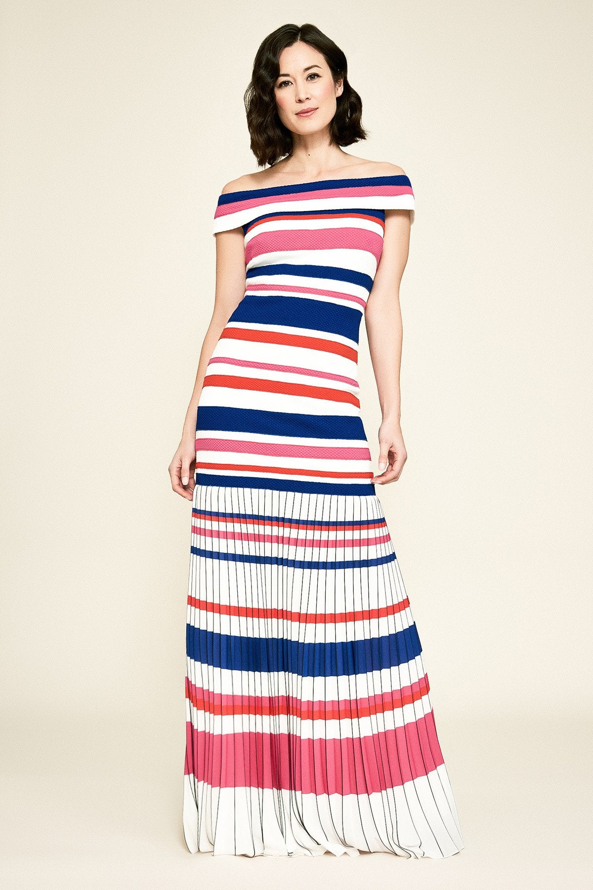 Tadashi Shoji - Anju Off-The-Shoulder Jacquard Pleated Gown