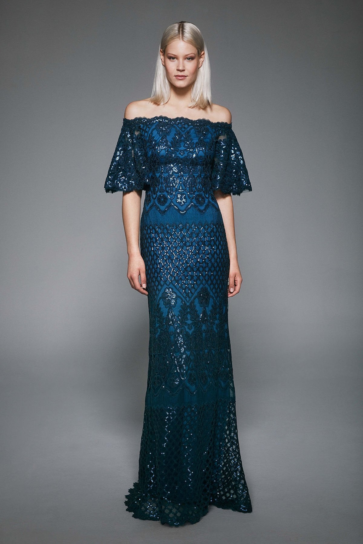 Tadashi Shoji - Aimee Off-The-Shoulder Sequin Embroidered Gown