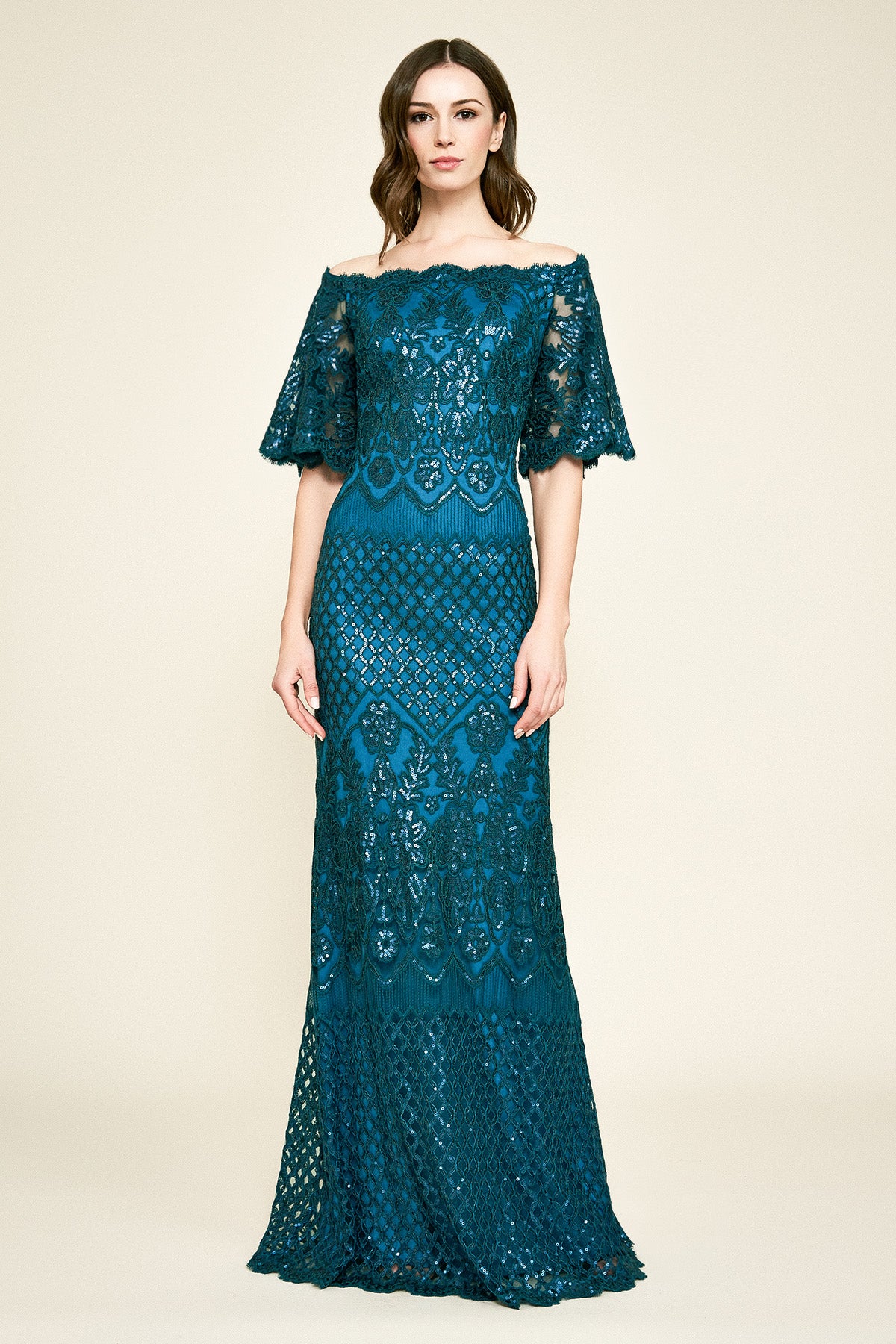 Tadashi Shoji - Aimee Off-The-Shoulder Sequin Embroidered Gown