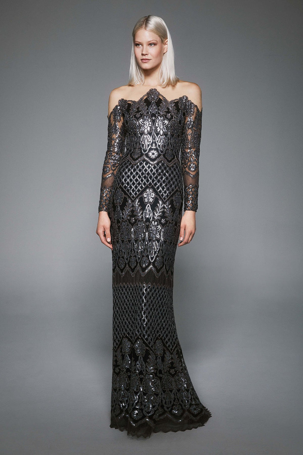 Tadashi Shoji - Drayton Long-Sleeve Sequin Embroidered Gown