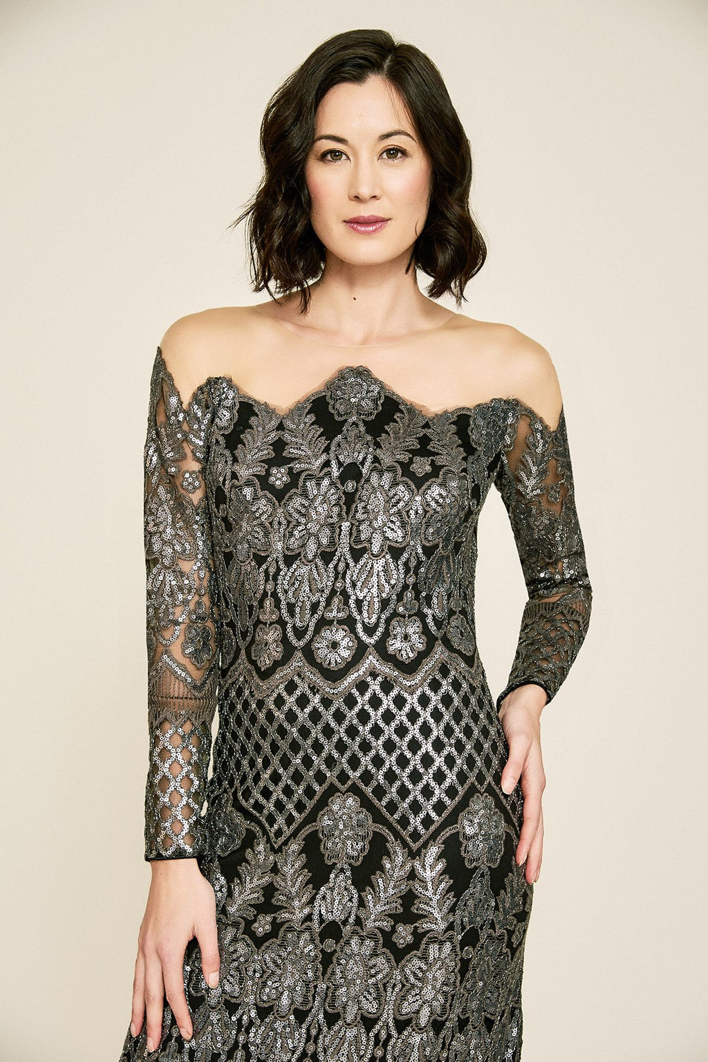 Tadashi Shoji - Drayton Long-Sleeve Sequin Embroidered Gown
