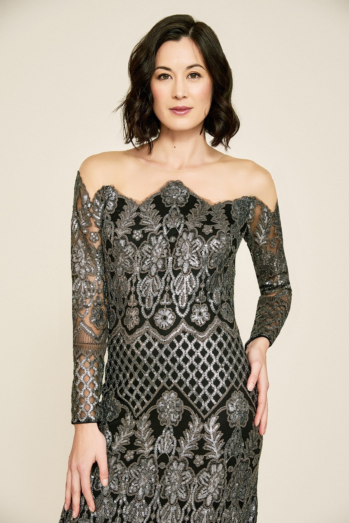 Tadashi Shoji - Drayton Long-Sleeve Sequin Embroidered Gown