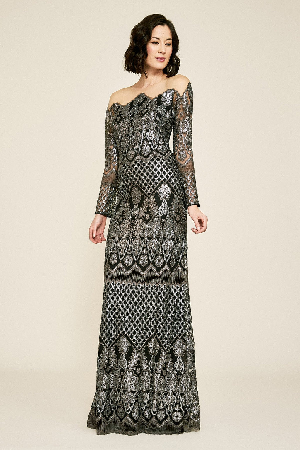 Tadashi Shoji - Drayton Long-Sleeve Sequin Embroidered Gown