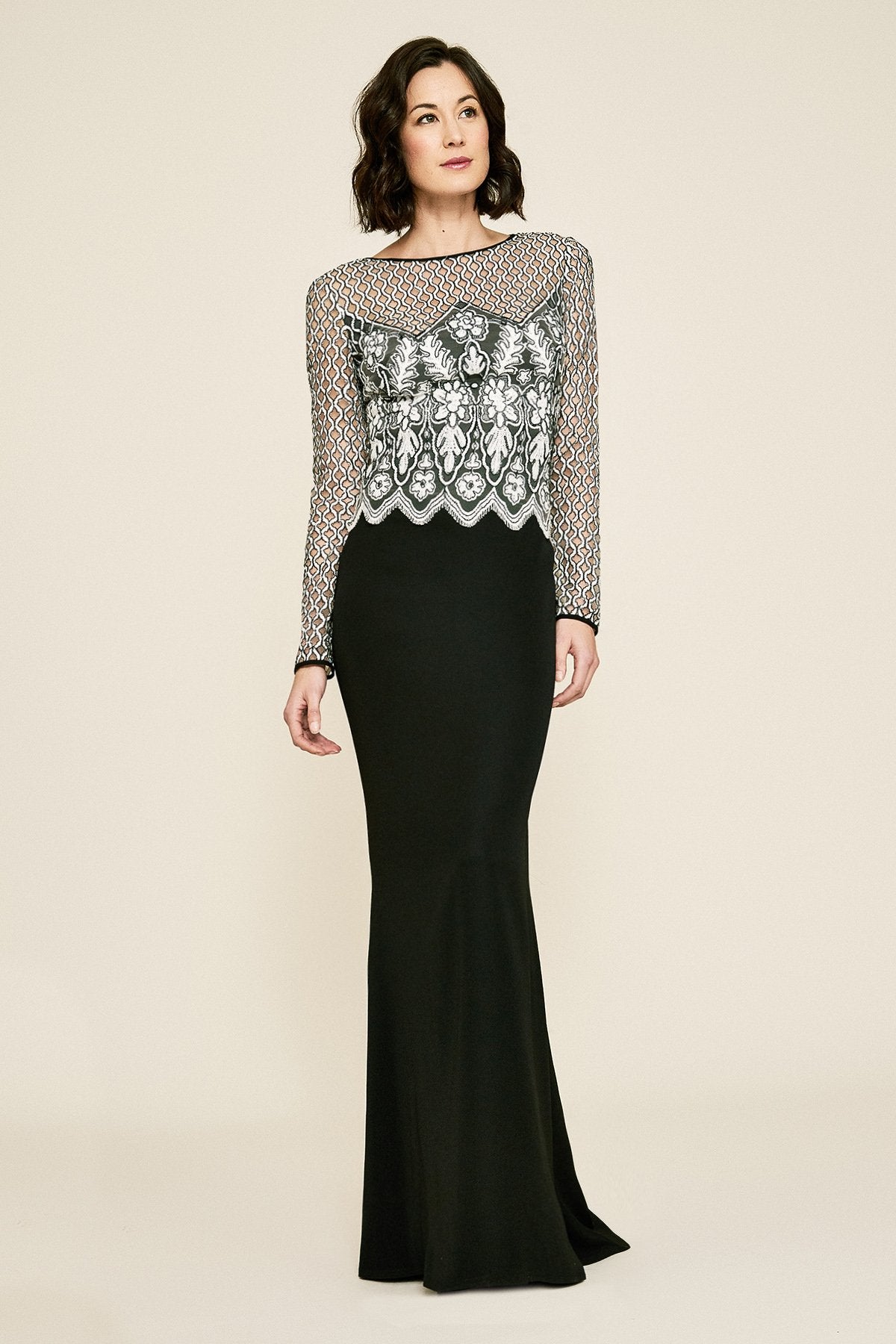 Tadashi Shoji - Pavey Long-Sleeve Sequin Embroidered Gown