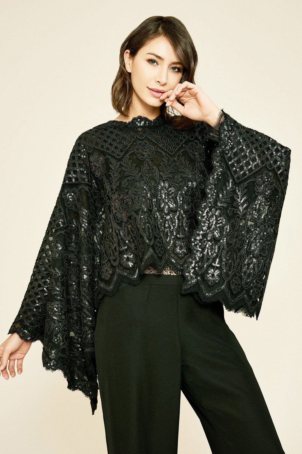 Pictor Metallic Embroidered Overlay Cape