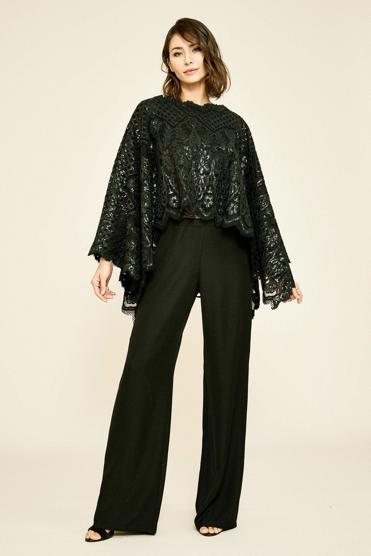 Pictor Metallic Embroidered Overlay Cape