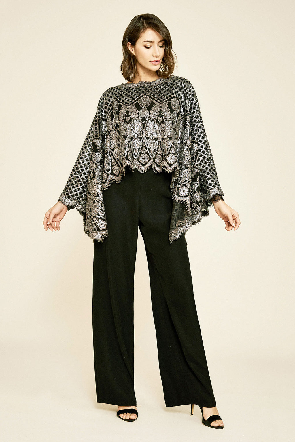 Pictor Metallic Embroidered Overlay Cape